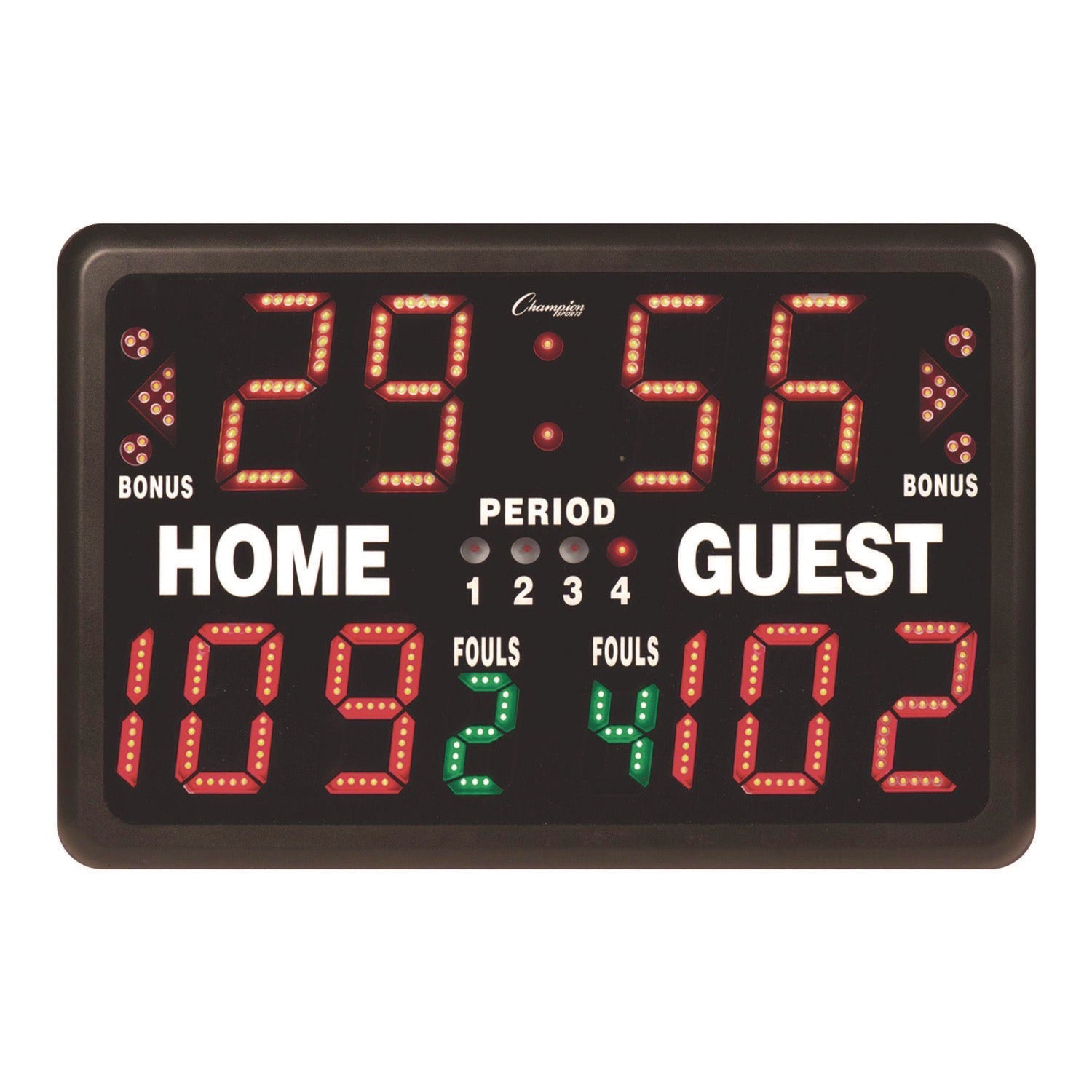 Champion Sports Tabletop Indoor Electronic Scoreboard, 24" x 16" x 10", Black Face, Red/Green/Yellow Graphics