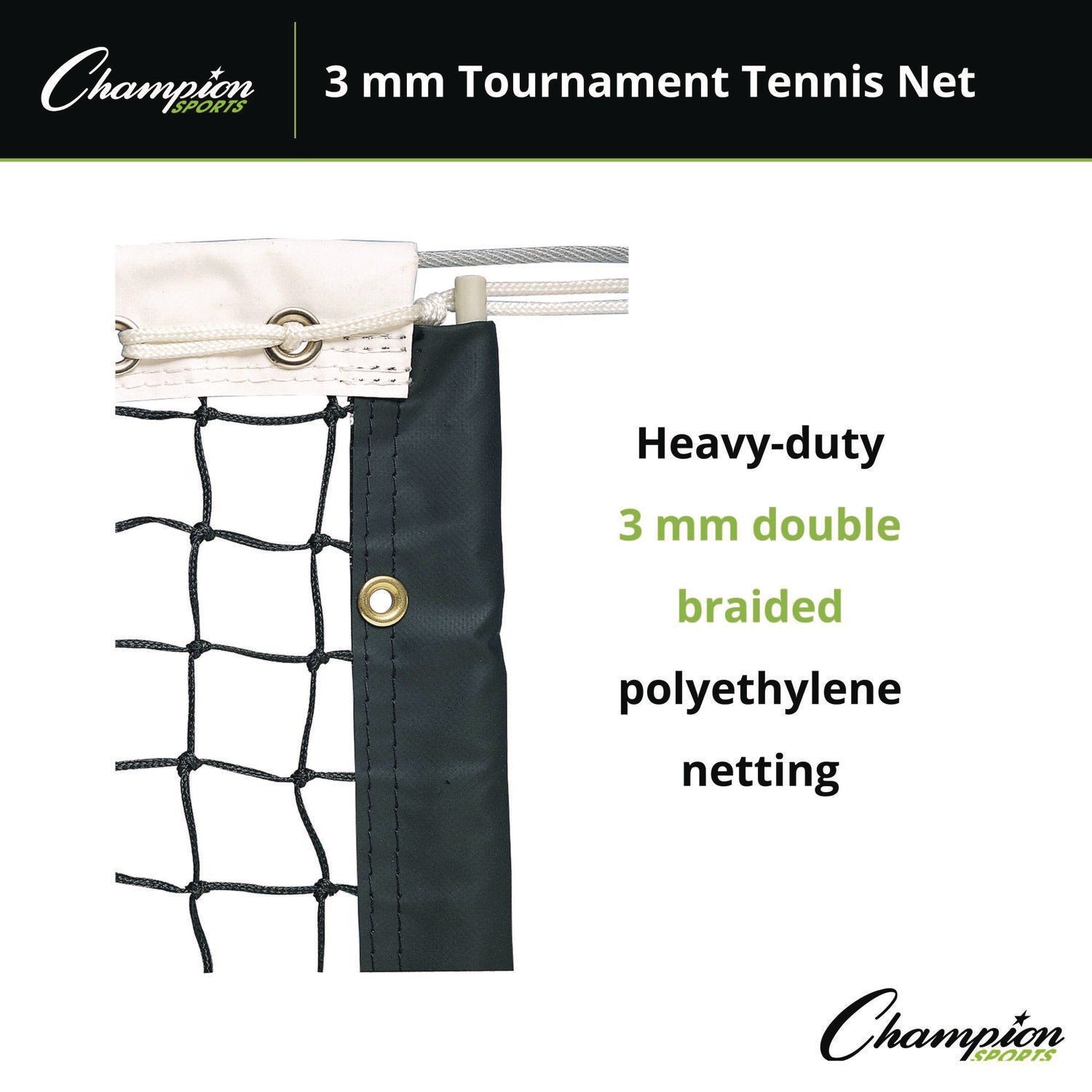 Champion Sports Tournament Tennis Net, 3 mm Braided Polyethylene, 42 ft x 3.5 ft,