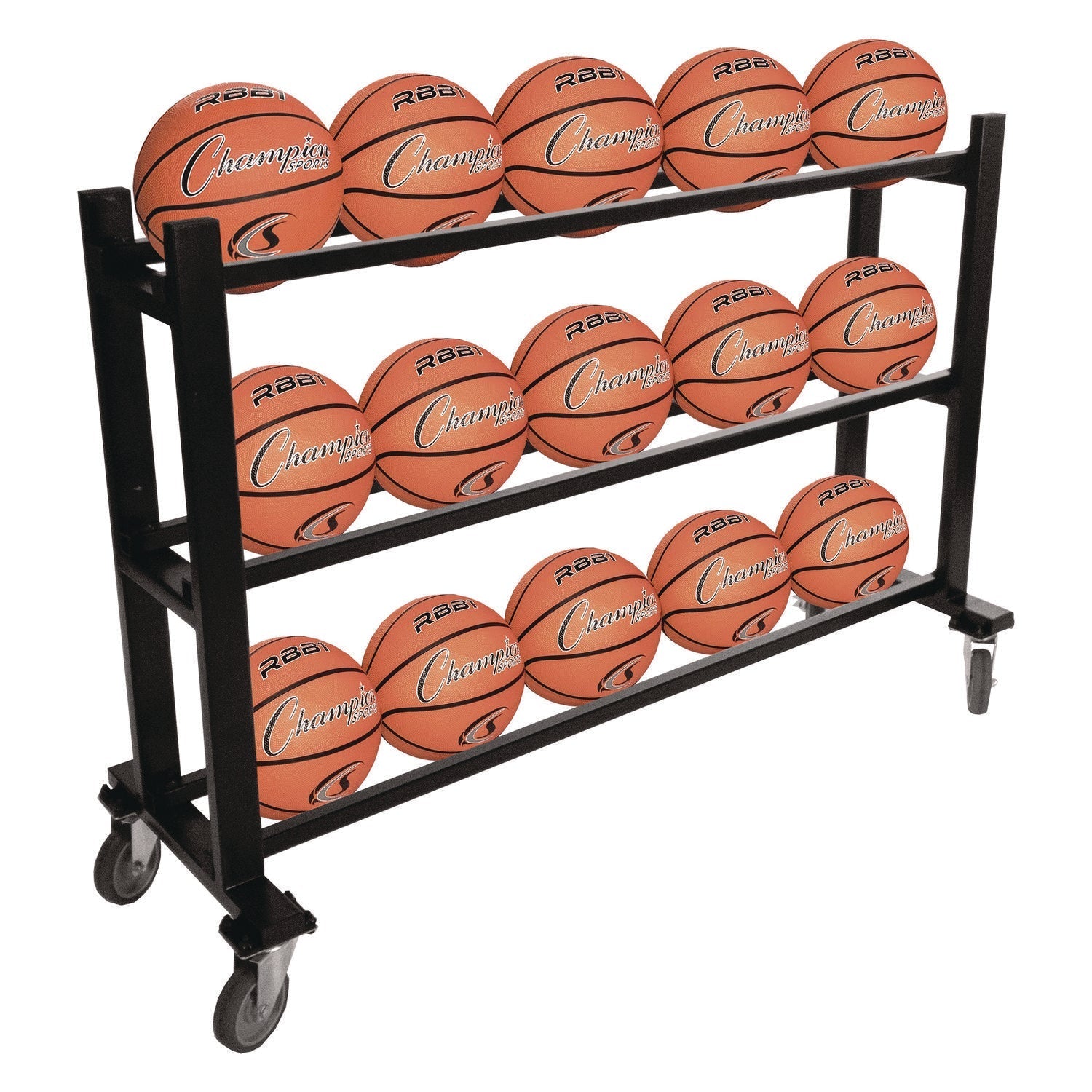 Champion Sports Deluxe Heavy-Duty Basketball Cart, Metal, 220 lb Capacity, 16 x 50.75 x 34.75, Black
