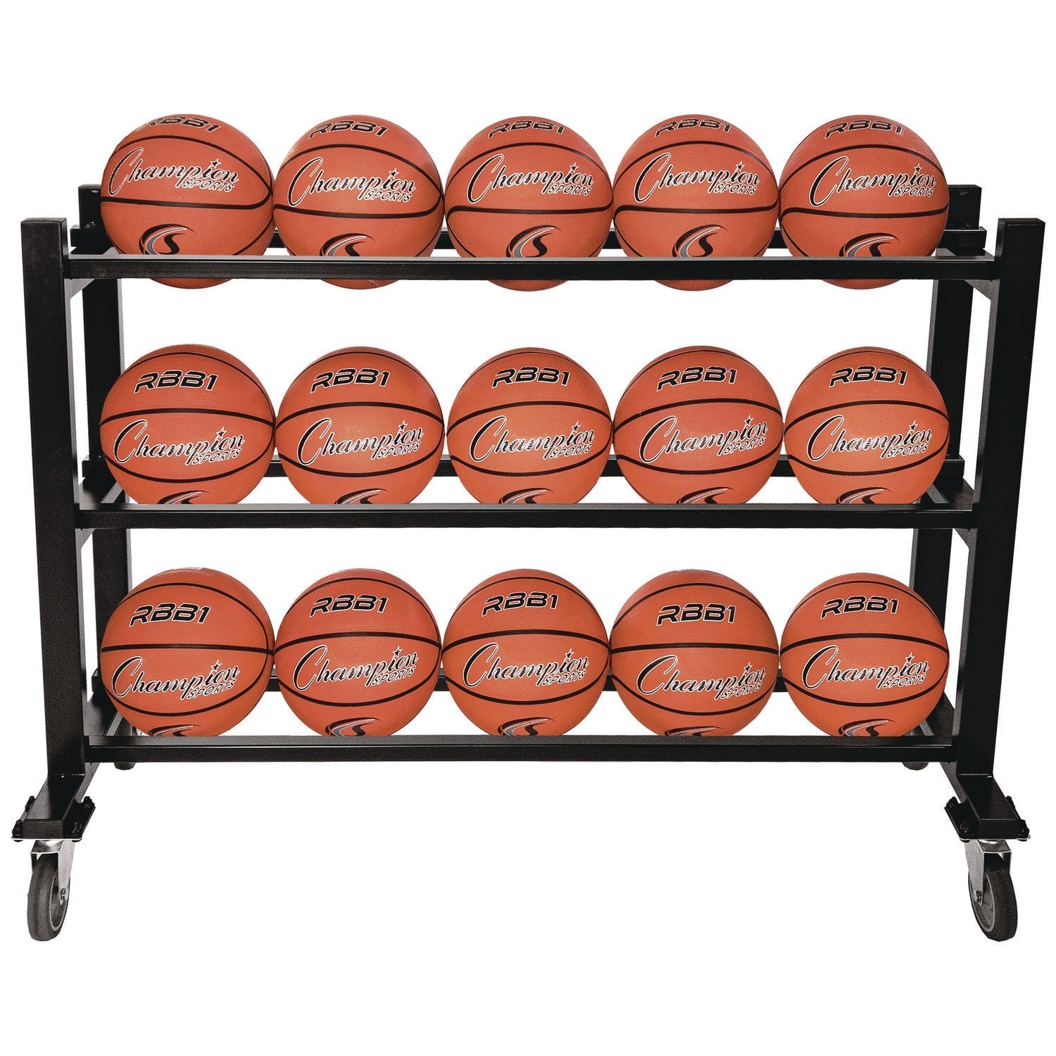 Champion Sports Deluxe Heavy-Duty Basketball Cart, Metal, 220 lb Capacity, 16 x 50.75 x 34.75, Black