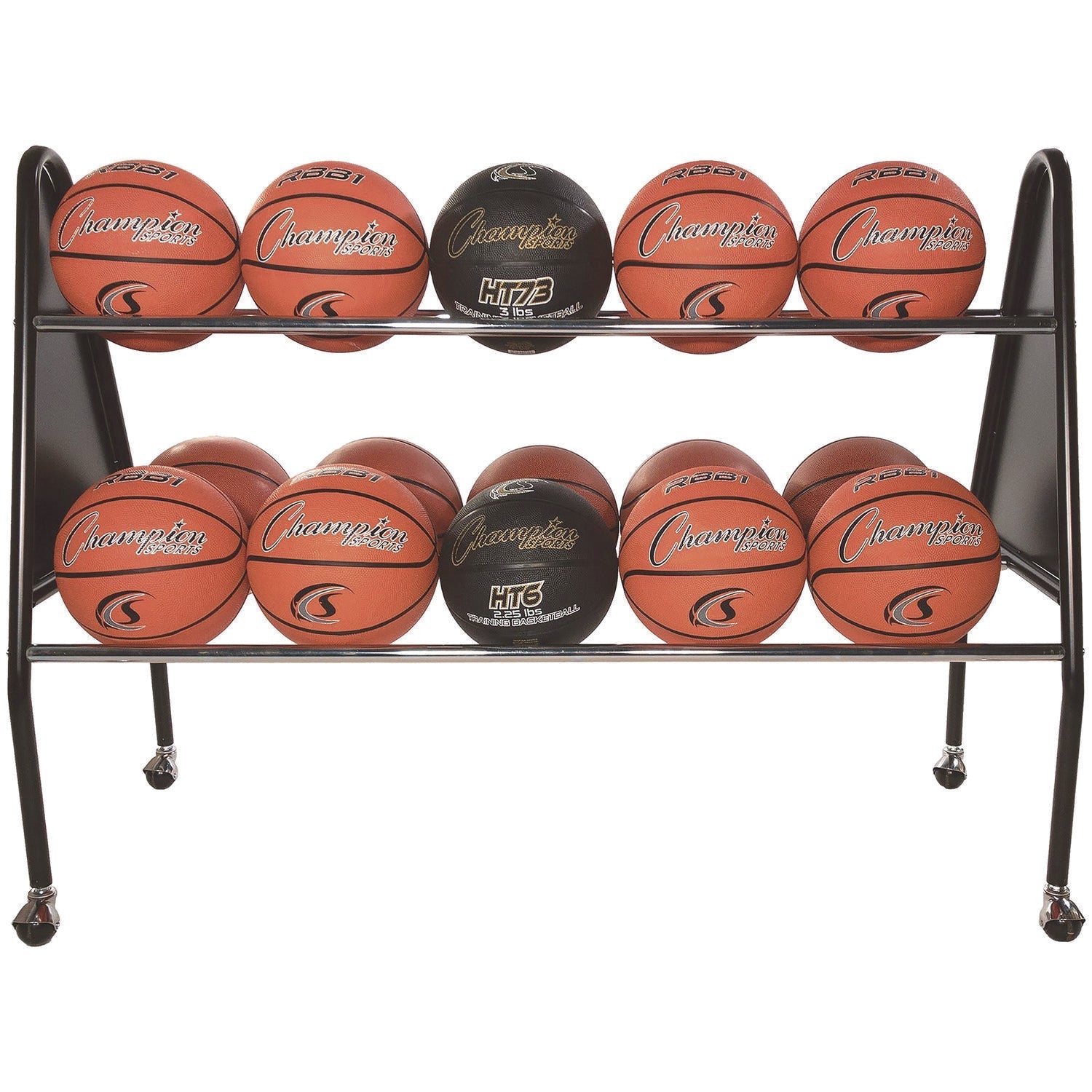 Champion Sports Heavy-Duty Ball Cart, Metal, 132 lb Capacity, 18 x 51 x 38, Black - Bloom Skins