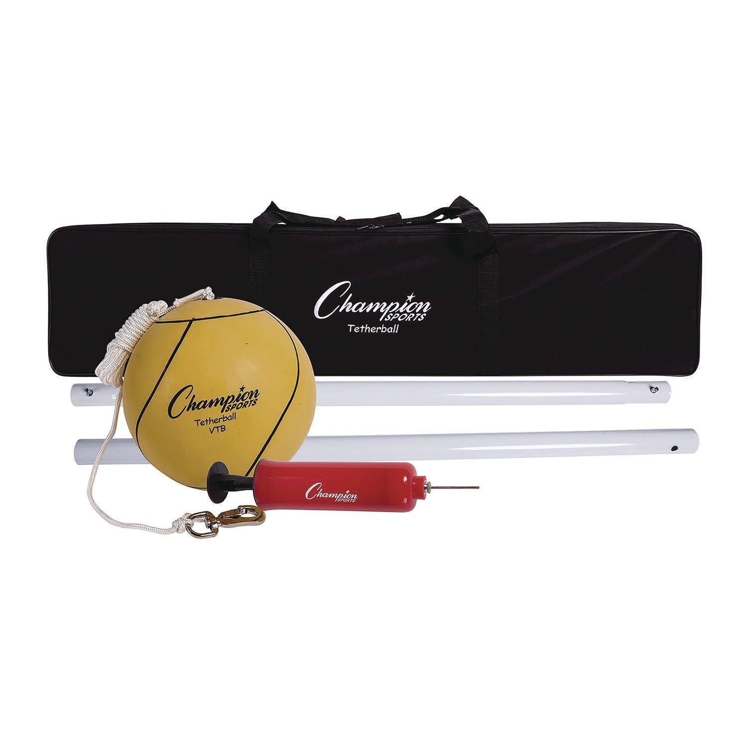 Champion Sports Deluxe Tetherball Tournament Set, Ball/24" Telescopic Poles/102" Cord/Carry Case/Pump/Needle