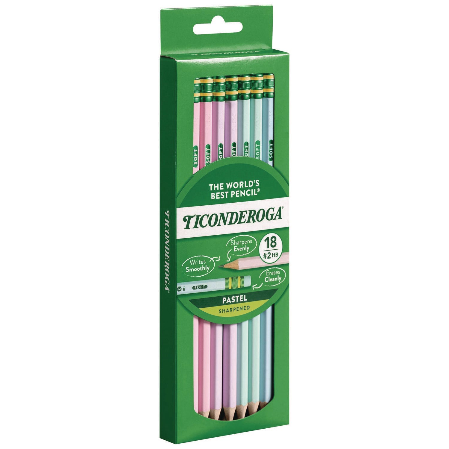 Ticonderoga® Pre-Sharpened Pencil, 2.2 mm, HB (#2), Black Lead, Pastel Assorted Barrel, 18/Pack