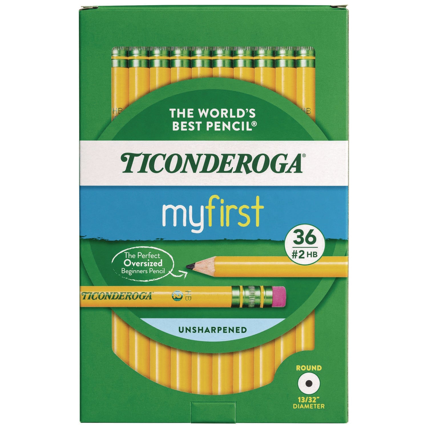 Ticonderoga® My First Woodcase Pencil with Eraser, 3.6 mm, HB (#2), Black Lead, Yellow Barrel, 36/Pack