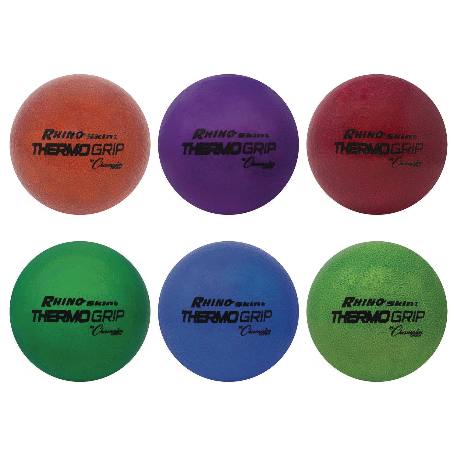 Champion Sports Rhino Skin Thermo Grip Dodgeball Set, 6.3" Diameter, Assorted Colors, 6/Set
