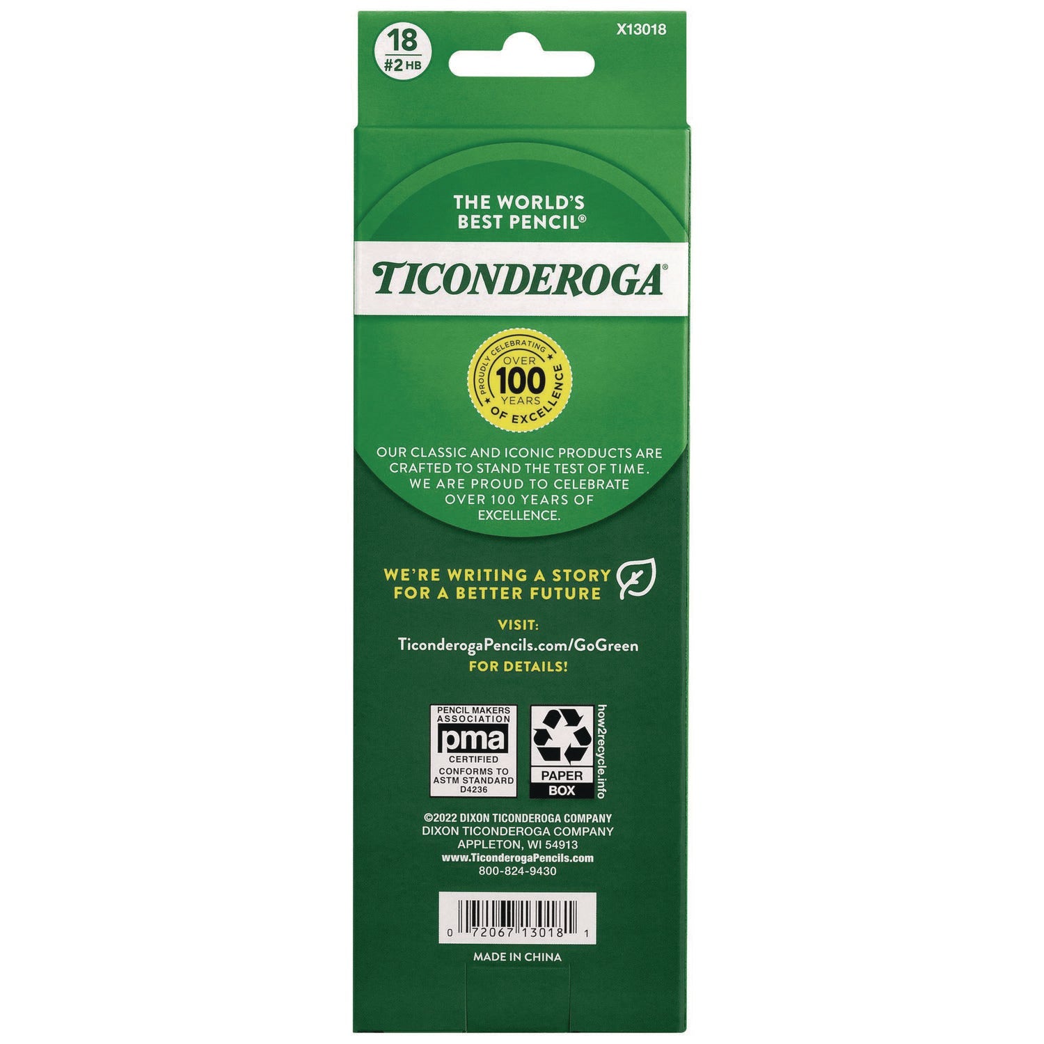 Ticonderoga® Pre-Sharpened Pencil, 2.2 mm, HB (#2), Black Lead, Neon Assorted Barrel Colors, 18/Pack