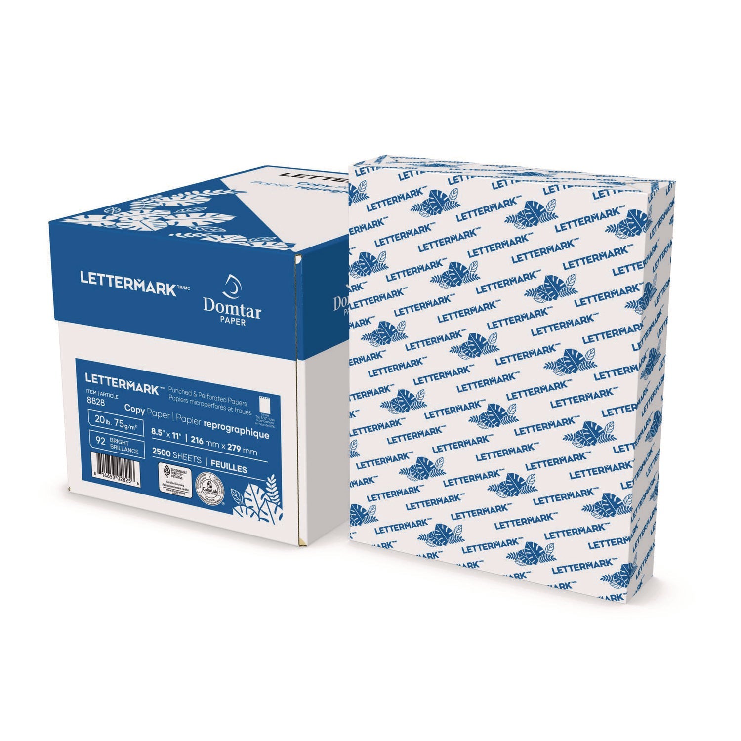 Lettermark™ Custom Cut-Sheet Copy Paper, 92 Bright, 5-Hole (5/16") Top Punched, 20 lb Bond Weight, 8.5 x 11, White, 500/Ream
