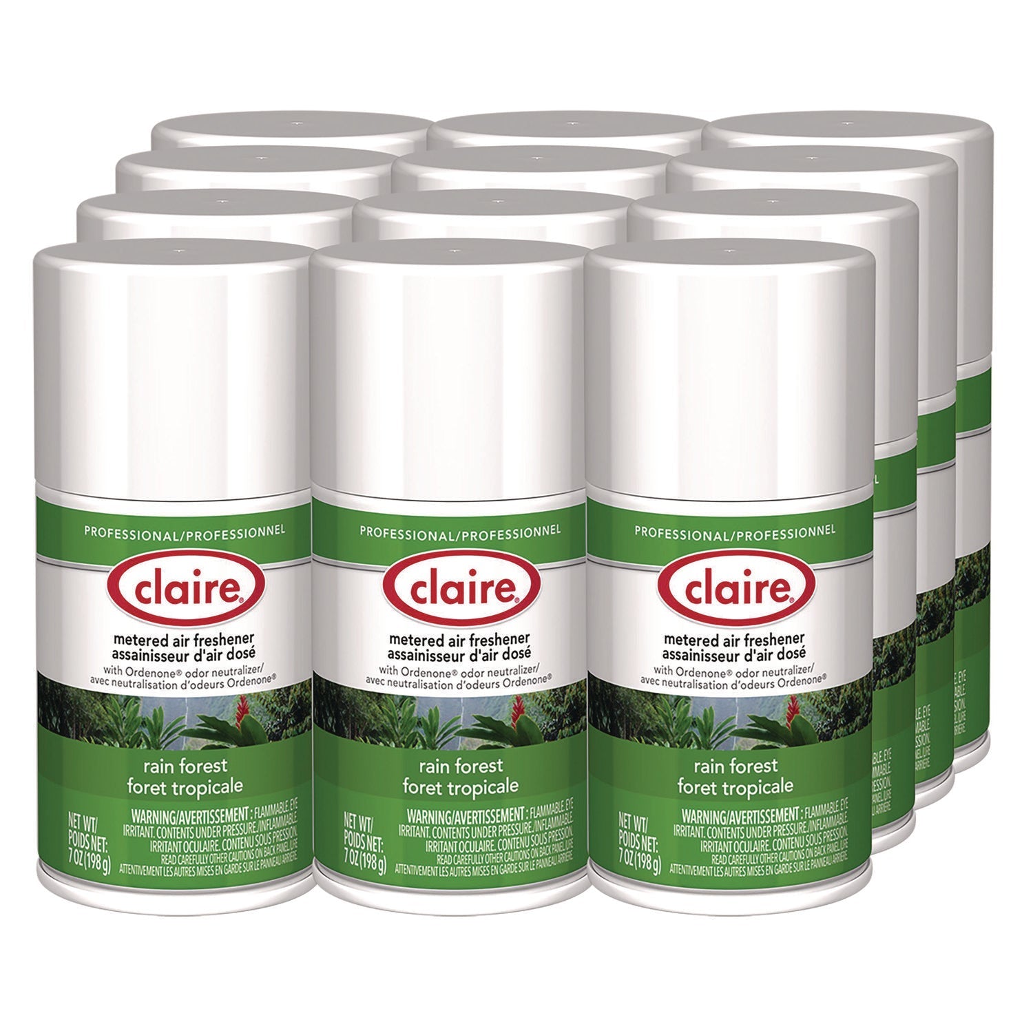 Claire® Metered Air Freshener, Rain Forest, 11 oz Aerosol Spray, 12/Carton