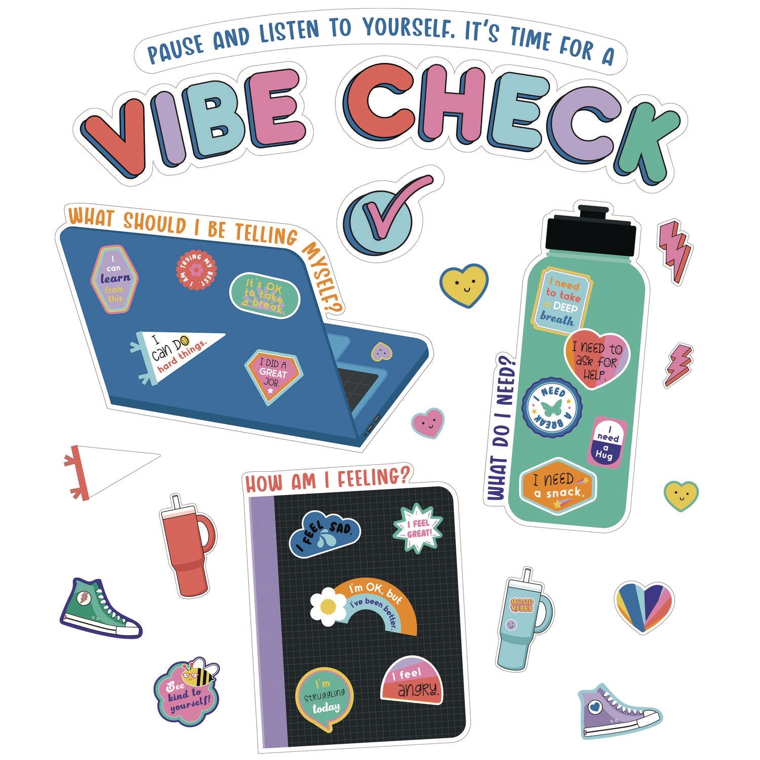 Carson-Dellosa Education Decorative Bulletin Board Set, 51-Piece Set, We Stick Together: Vibe Check, 14.1" x 17.9", Multicolor