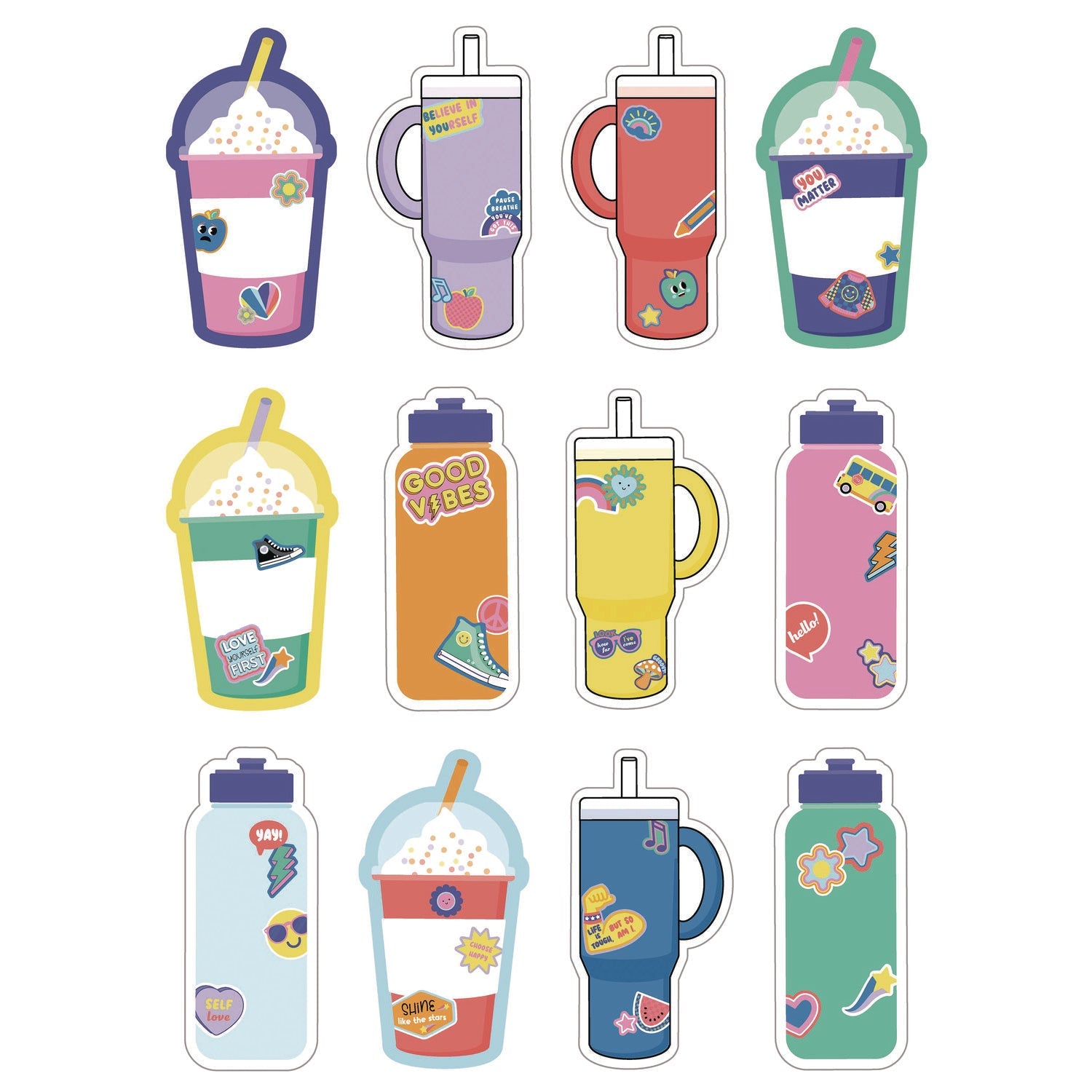 Carson-Dellosa Education Assorted Colorful Cut-Outs, 36-Piece Set, We Stick Together: Cups + Water Bottles, 5.8" x 8", Multicolor