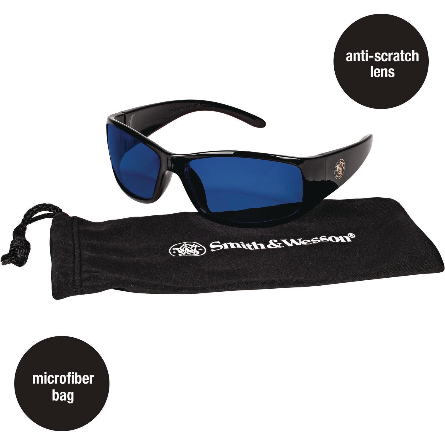Smith & Wesson® Elite Safety Glasses 3016314, Black Frame, Blue Mirror Polycarbonate Lens, 12/Carton - Bloom Skins