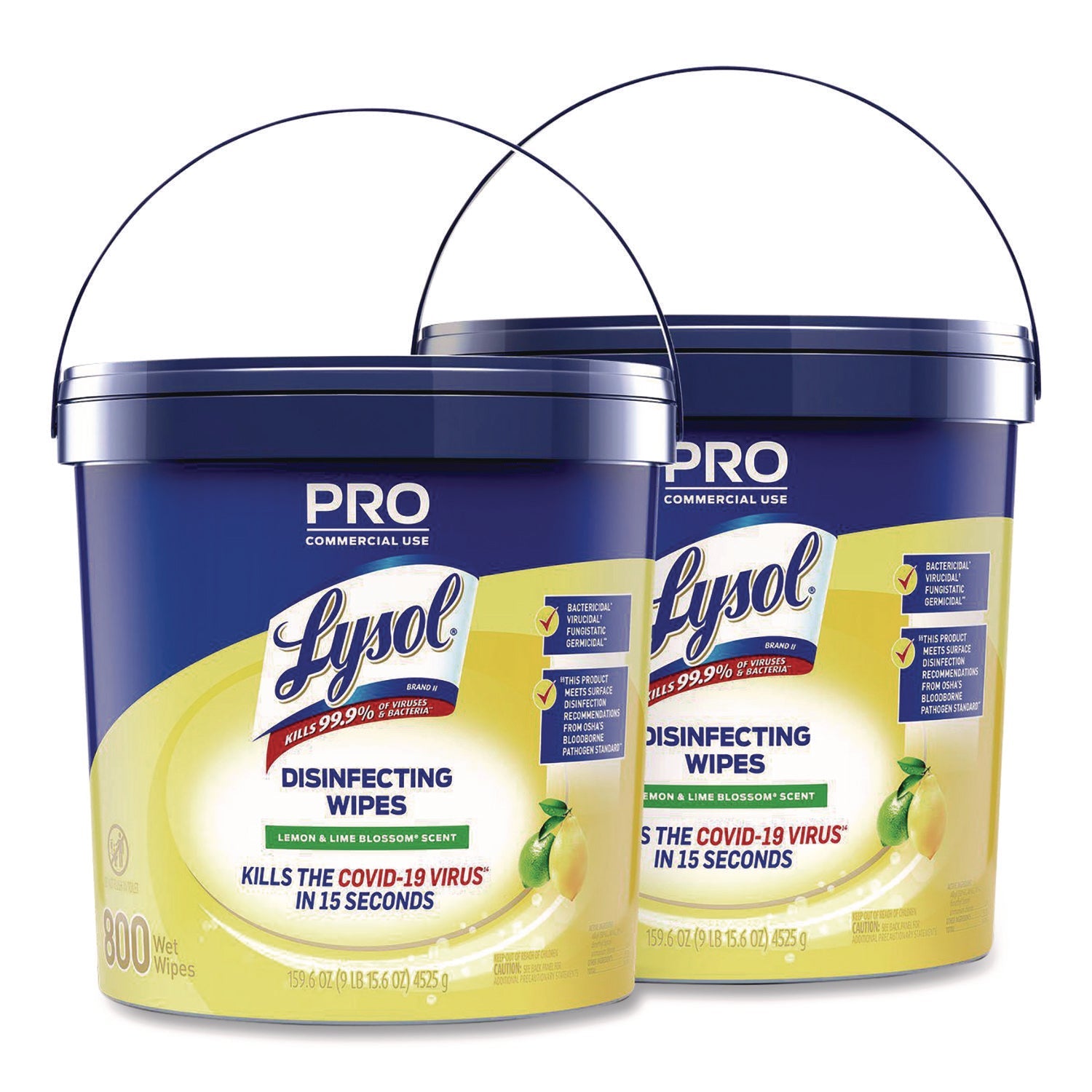 LYSOL® Brand Professional Disinfecting Wipe Bucket, 1-Ply, 6 x 8, Lemon and Lime Blossom, White, 800 Wipes/Bucket, 2 Buckets/Carton