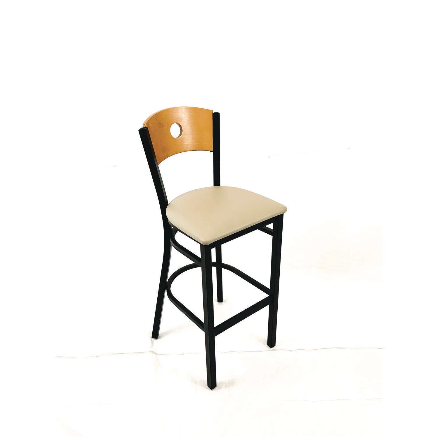 JMC Furniture Circle Series Barstool, Supports Up to 300 lb, 28.5" Seat Height, Taupe Seat, Natural Back, Black Base - Bloom Skins