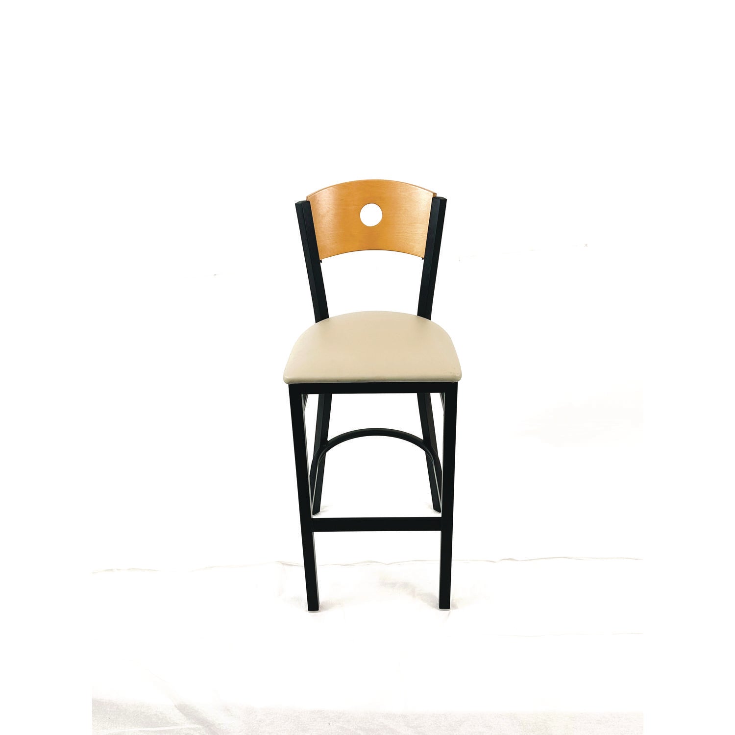 JMC Furniture Circle Series Barstool, Supports Up to 300 lb, 28.5" Seat Height, Taupe Seat, Natural Back, Black Base - Bloom Skins