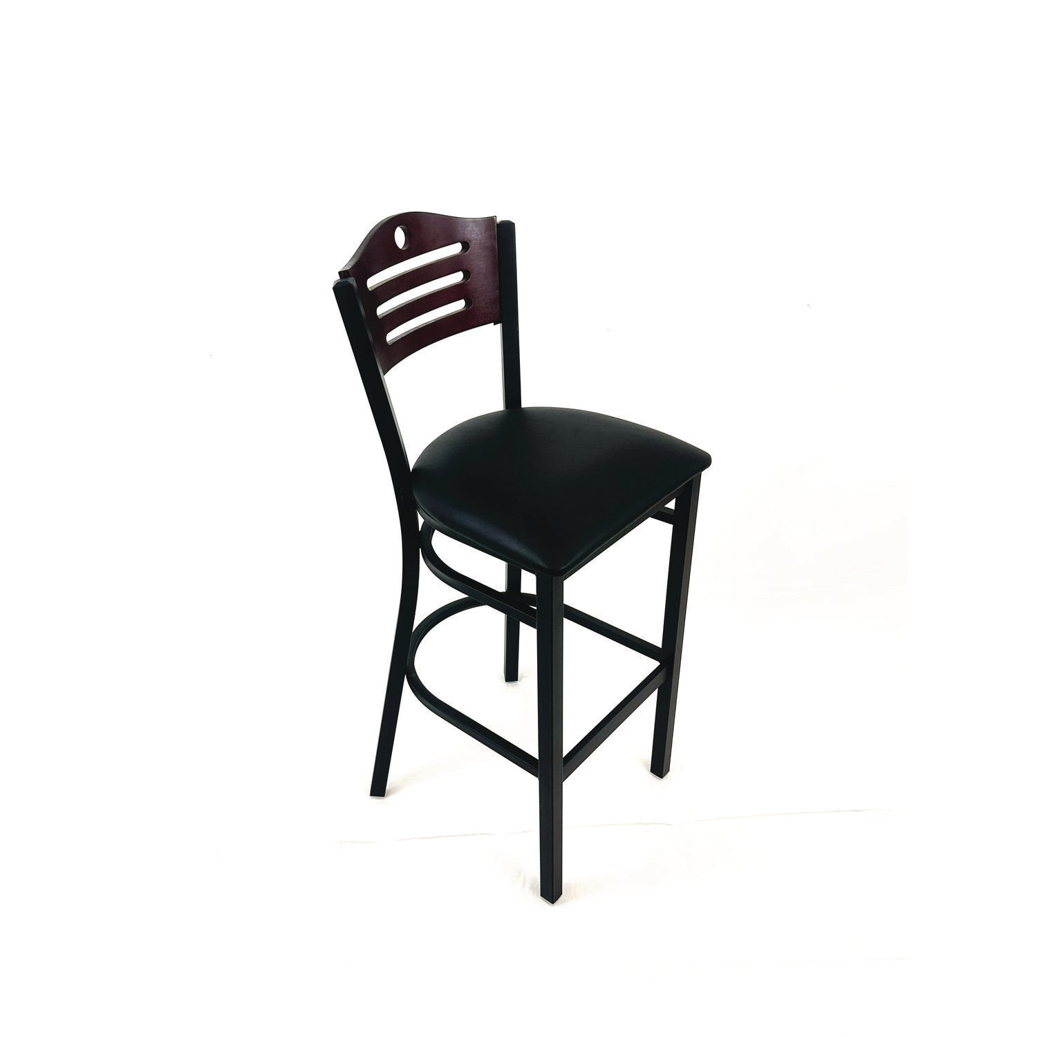 JMC Furniture Eagle Series Barstool, Supports Up to 300 lb, 28.5" Seat Height, Black Seat, Dark Mahogany Back, Black Base