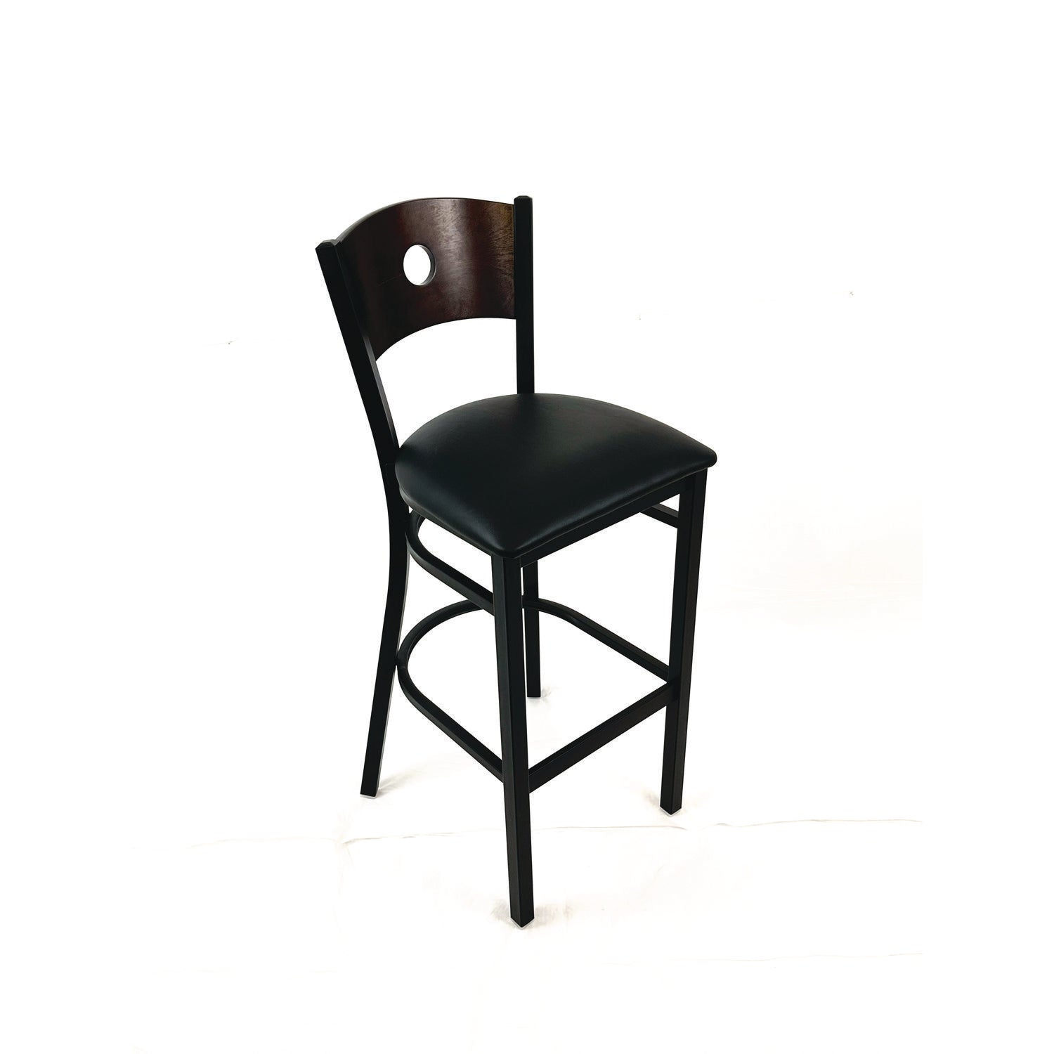 JMC Furniture Circle Series Barstool, Supports Up to 300 lb, 28.5" Seat Height, Black Seat, Dark Walnut Back, Black Base
