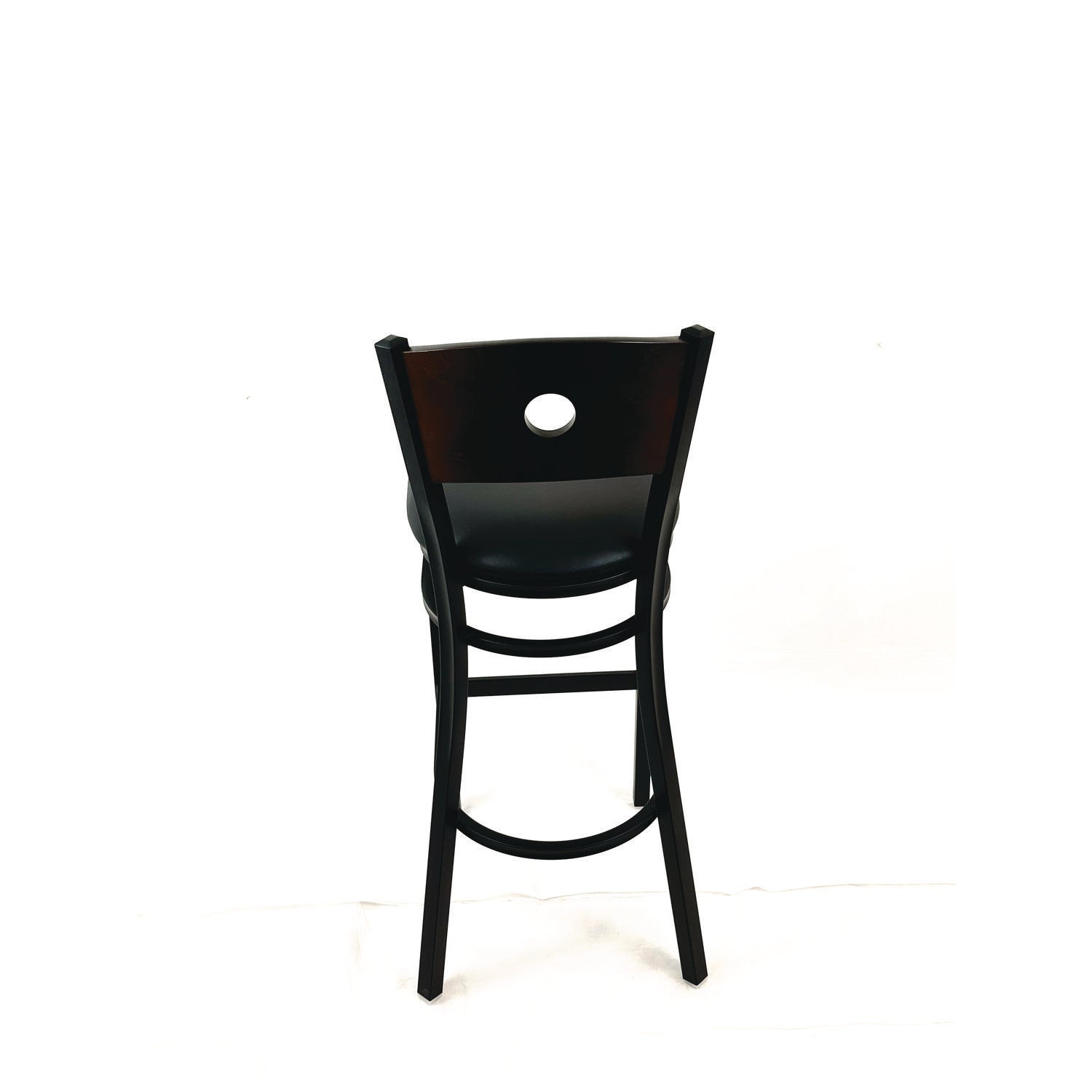 JMC Furniture Circle Series Barstool, Supports Up to 300 lb, 28.5" Seat Height, Black Seat, Dark Walnut Back, Black Base
