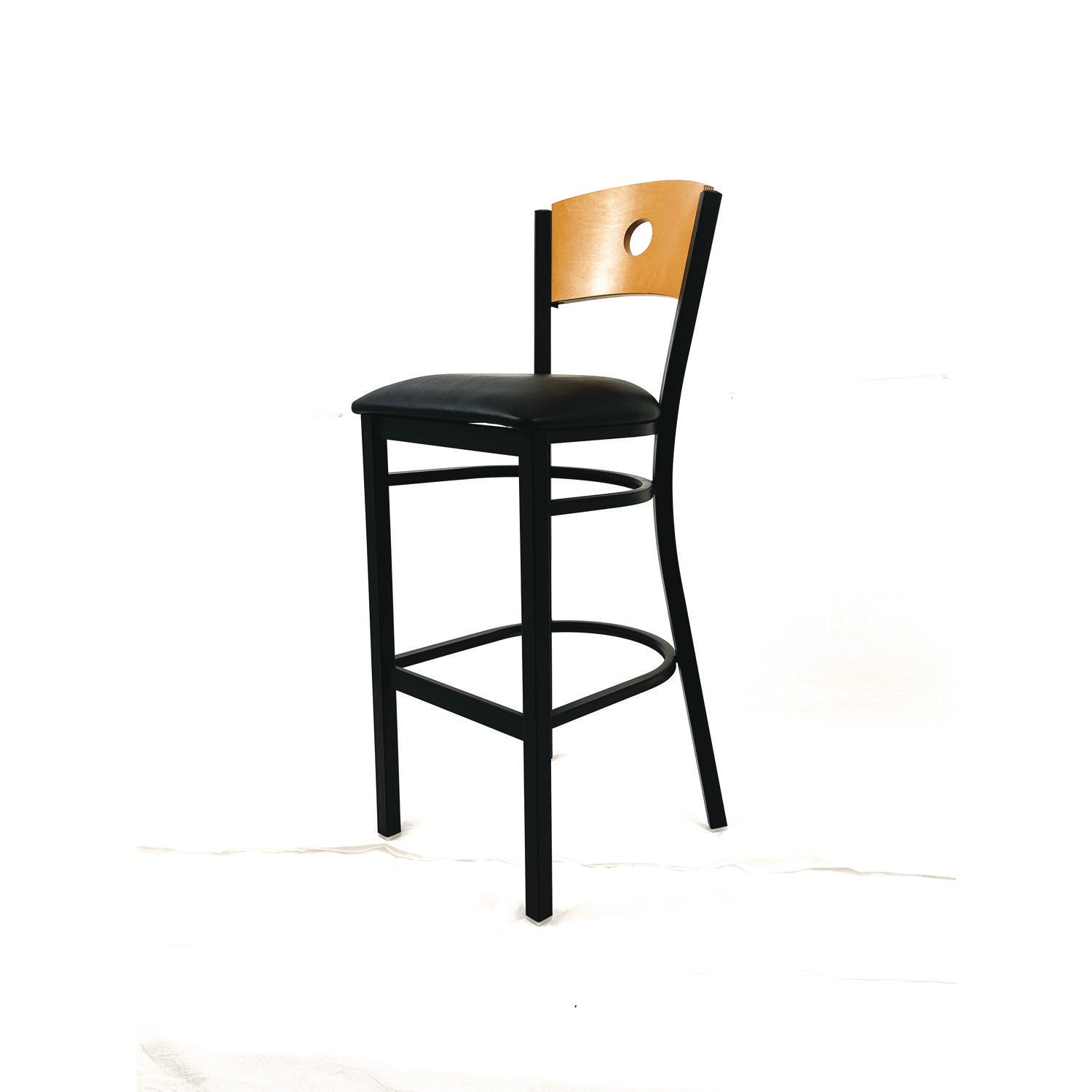 JMC Furniture Circle Series Barstool, Supports Up to 300 lb, 28.5" Seat Height, Black Seat, Natural Back, Black Base - Bloom Skins