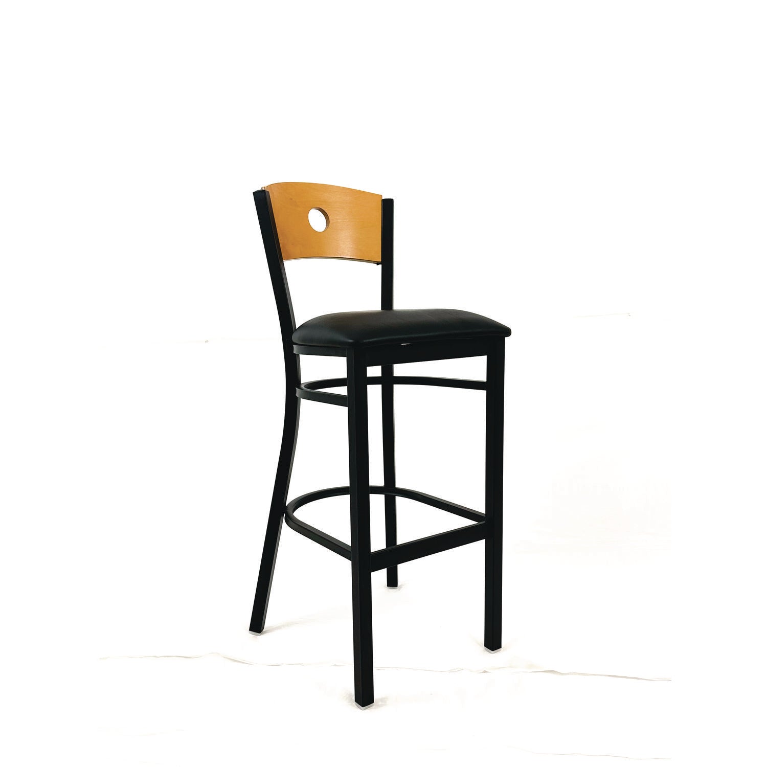 JMC Furniture Circle Series Barstool, Supports Up to 300 lb, 28.5" Seat Height, Black Seat, Natural Back, Black Base - Bloom Skins