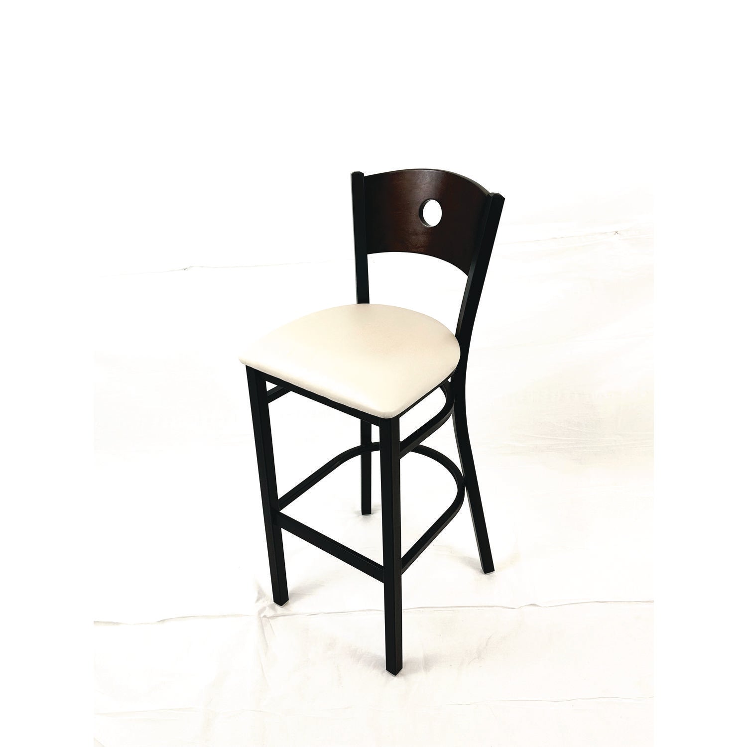 JMC Furniture Circle Series Barstool, Supports Up to 300 lb, 28.5" Seat Height, Cream Seat, Dark Walnut Back, Black Base