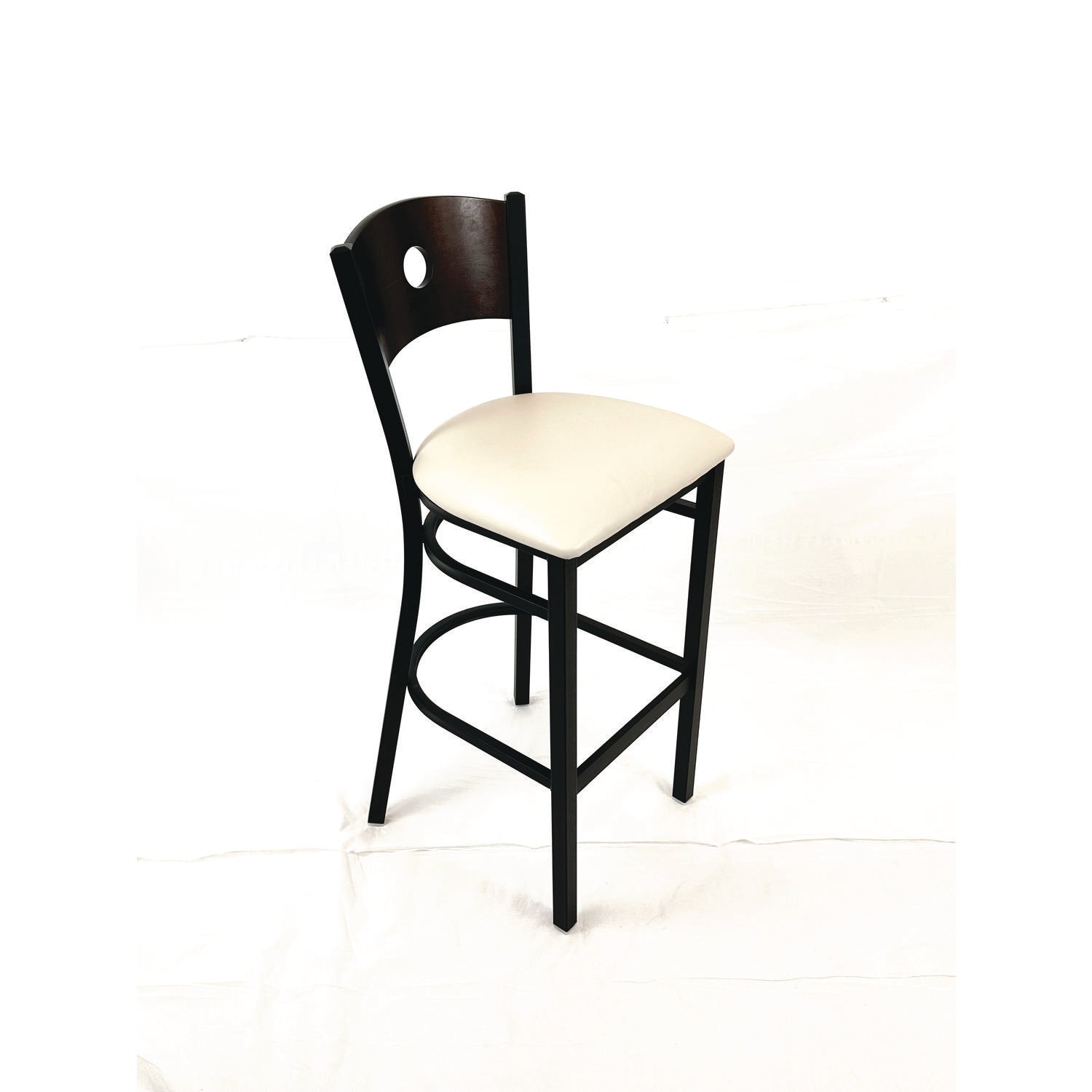 JMC Furniture Circle Series Barstool, Supports Up to 300 lb, 28.5" Seat Height, Cream Seat, Dark Walnut Back, Black Base