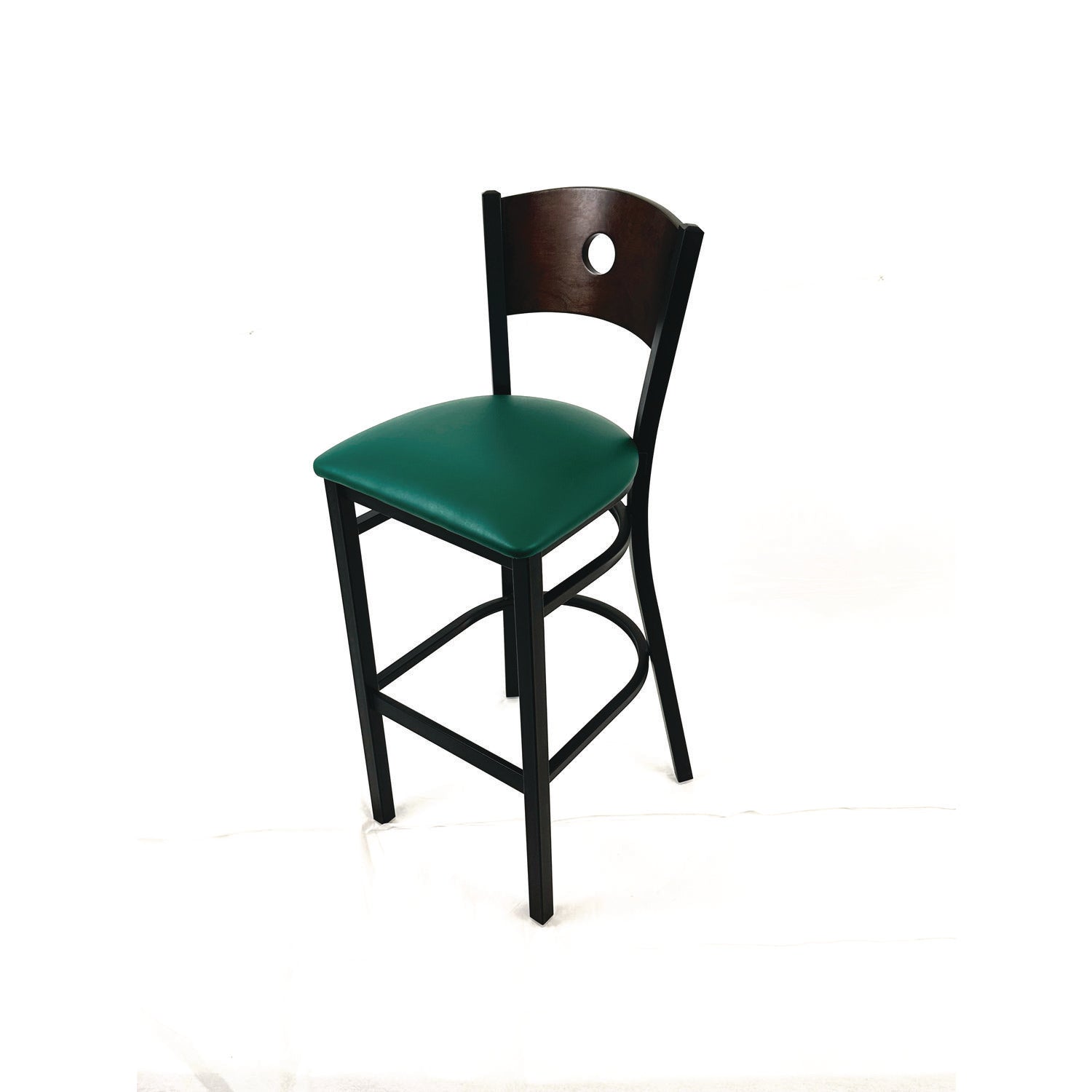 JMC Furniture Circle Series Barstool, Supports Up to 300 lb, 28.5" Seat Height, Green Seat, Dark Walnut Back, Black Base - Bloom Skins