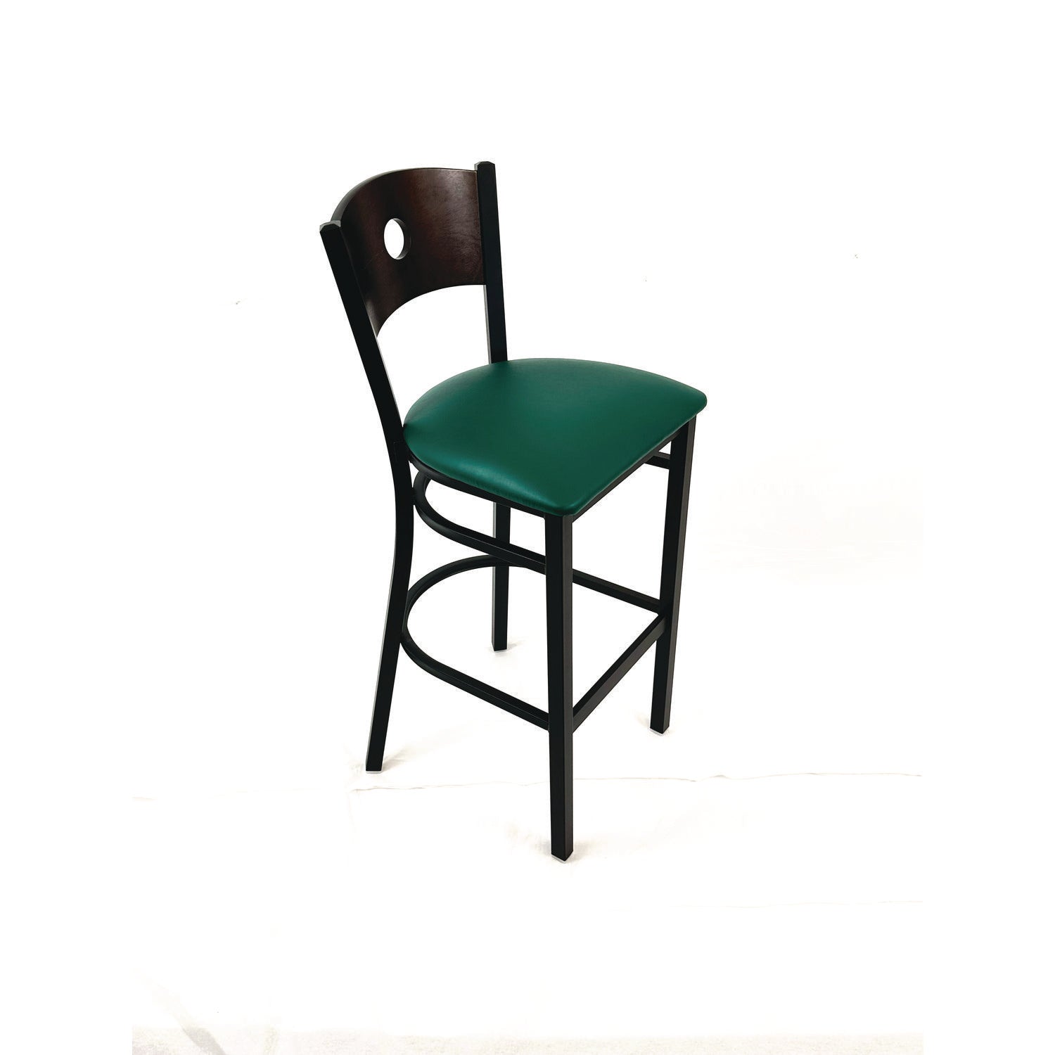 JMC Furniture Circle Series Barstool, Supports Up to 300 lb, 28.5" Seat Height, Green Seat, Dark Walnut Back, Black Base - Bloom Skins