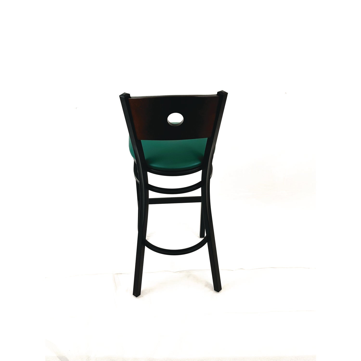 JMC Furniture Circle Series Barstool, Supports Up to 300 lb, 28.5" Seat Height, Green Seat, Dark Walnut Back, Black Base - Bloom Skins