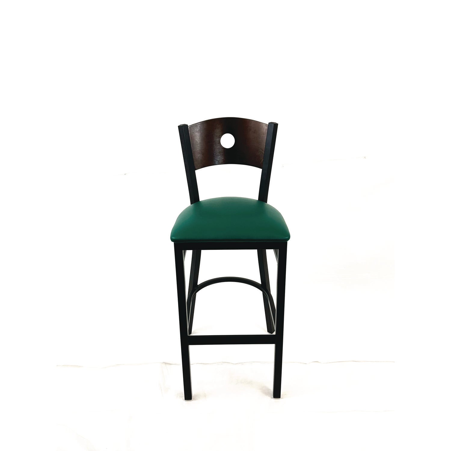 JMC Furniture Circle Series Barstool, Supports Up to 300 lb, 28.5" Seat Height, Green Seat, Dark Walnut Back, Black Base - Bloom Skins