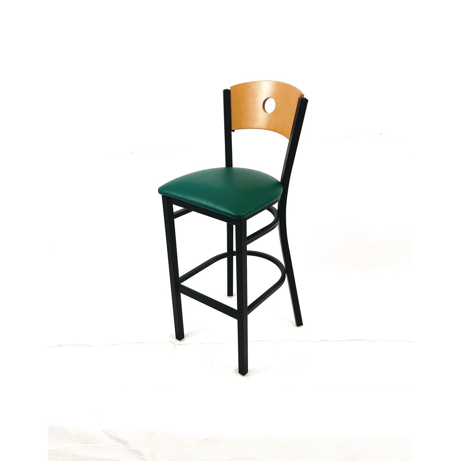 JMC Furniture Circle Series Barstool, Supports Up to 300 lb, 28.5" Seat Height, Green Seat, Natural Back, Black Base