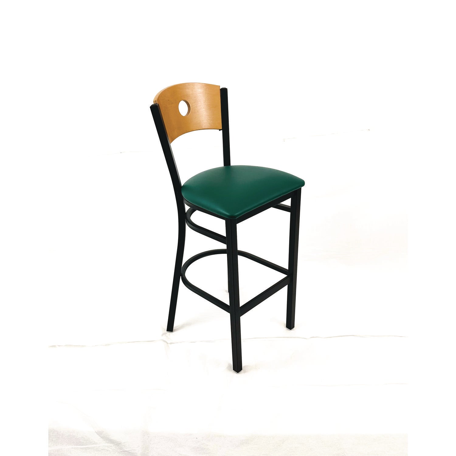 JMC Furniture Circle Series Barstool, Supports Up to 300 lb, 28.5" Seat Height, Green Seat, Natural Back, Black Base