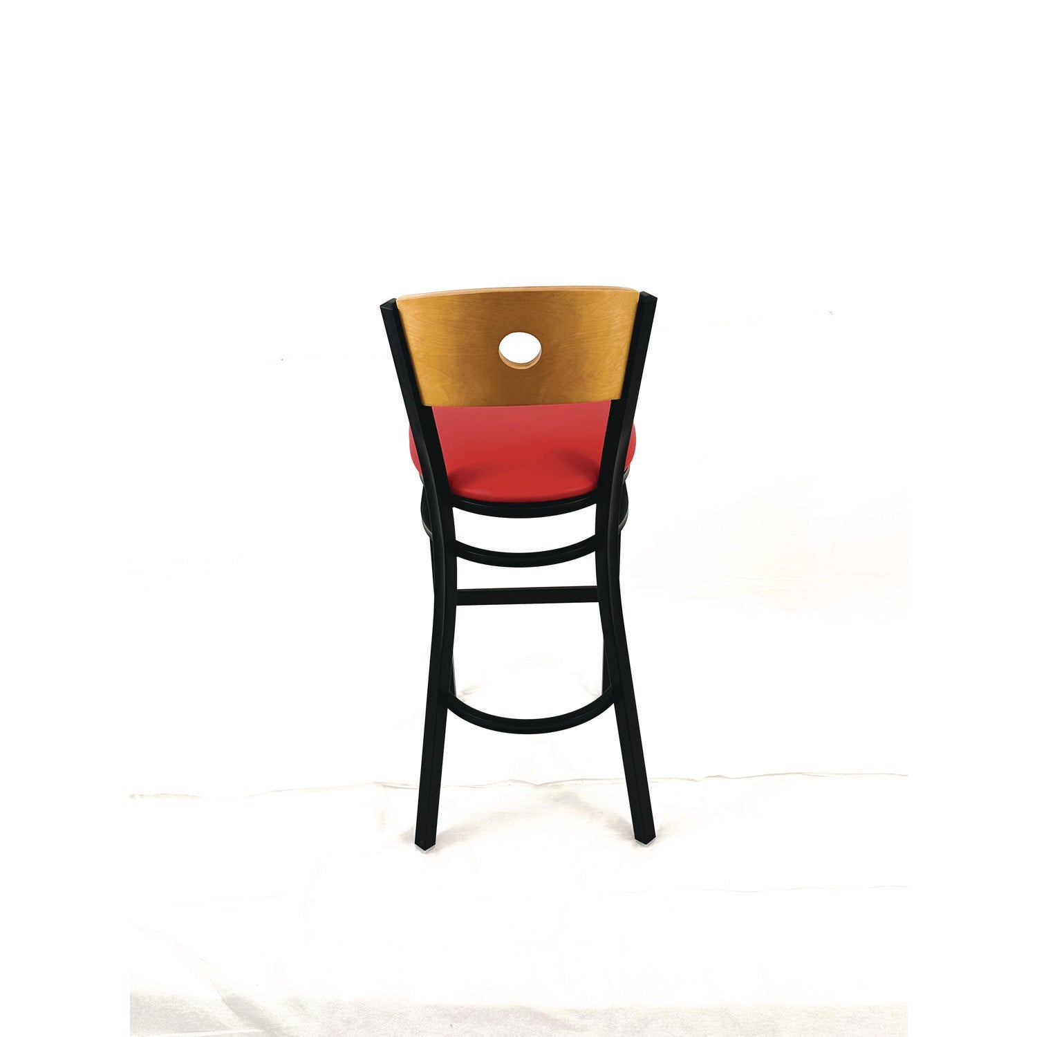 JMC Furniture Circle Series Barstool, Supports Up to 300 lb, 28.5" Seat Height, Red Seat, Natural Back, Black Base