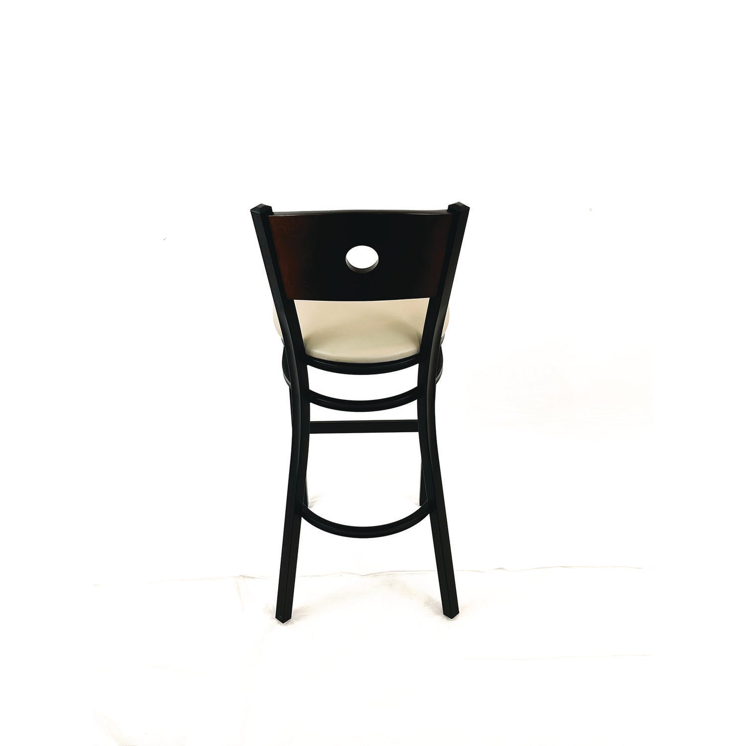 JMC Furniture Circle Series Barstool, Supports Up to 300 lb, 28.5" Seat Height, Taupe Seat, Dark Walnut Back, Black Base
