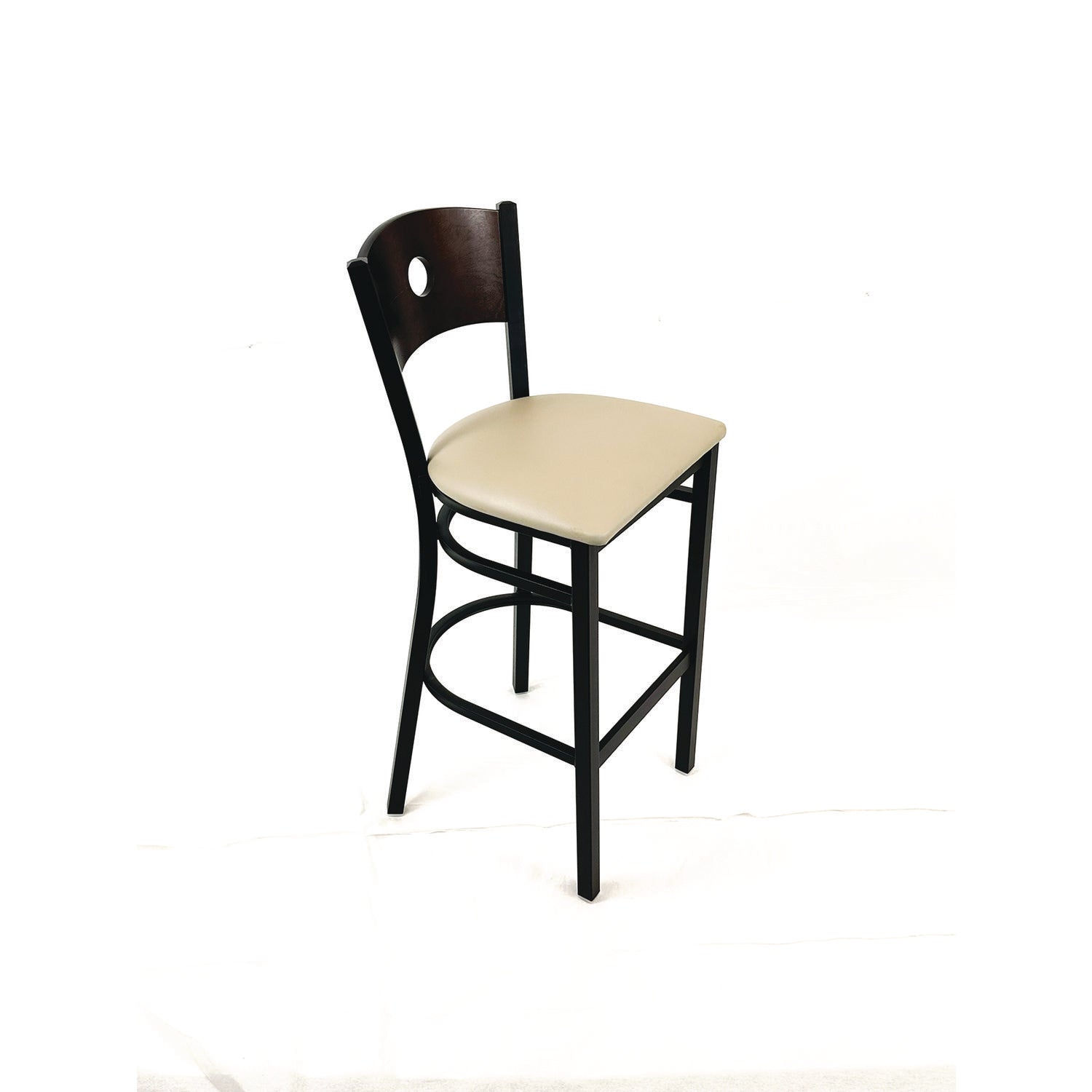 JMC Furniture Circle Series Barstool, Supports Up to 300 lb, 28.5" Seat Height, Taupe Seat, Dark Walnut Back, Black Base