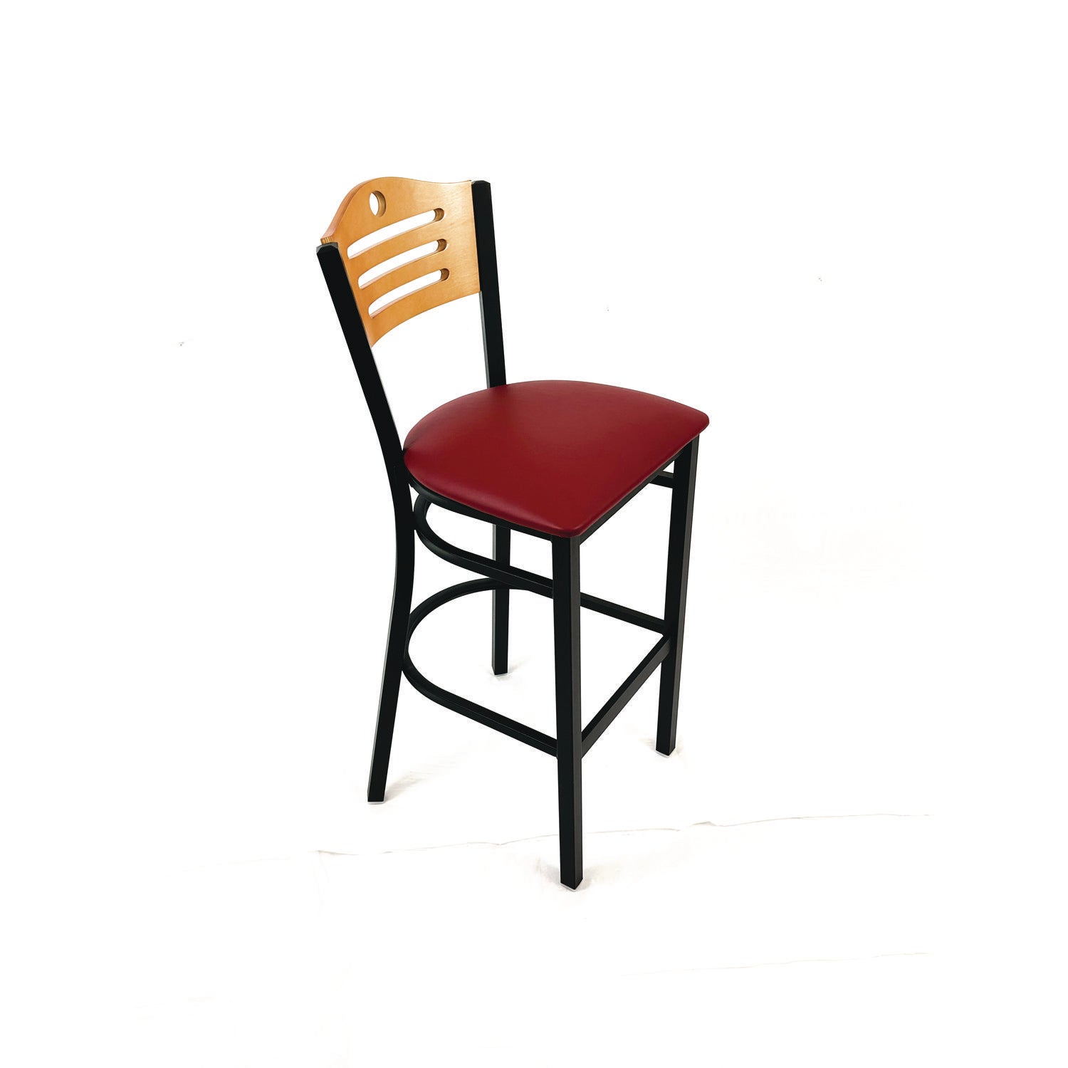 JMC Furniture Eagle Series Barstool, Supports Up to 300 lb, 28.5" Seat Height, Burgundy Seat, Natural Back, Black Base - Bloom Skins