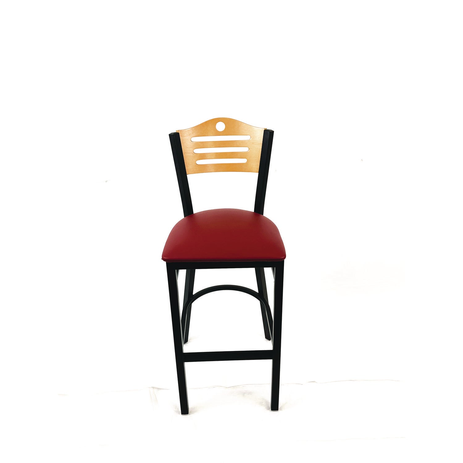 JMC Furniture Eagle Series Barstool, Supports Up to 300 lb, 28.5" Seat Height, Burgundy Seat, Natural Back, Black Base - Bloom Skins