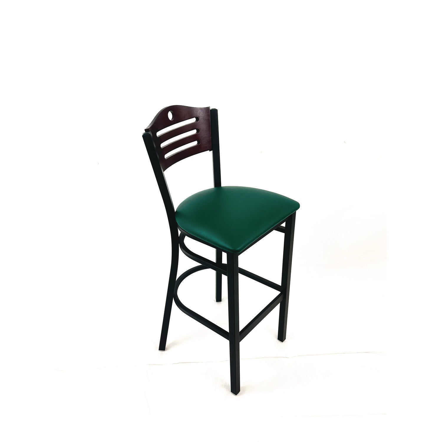 JMC Furniture Eagle Series Barstool, Supports Up to 300 lb, 28.5" Seat Height, Green Seat, Dark Mahogany Back, Black Base