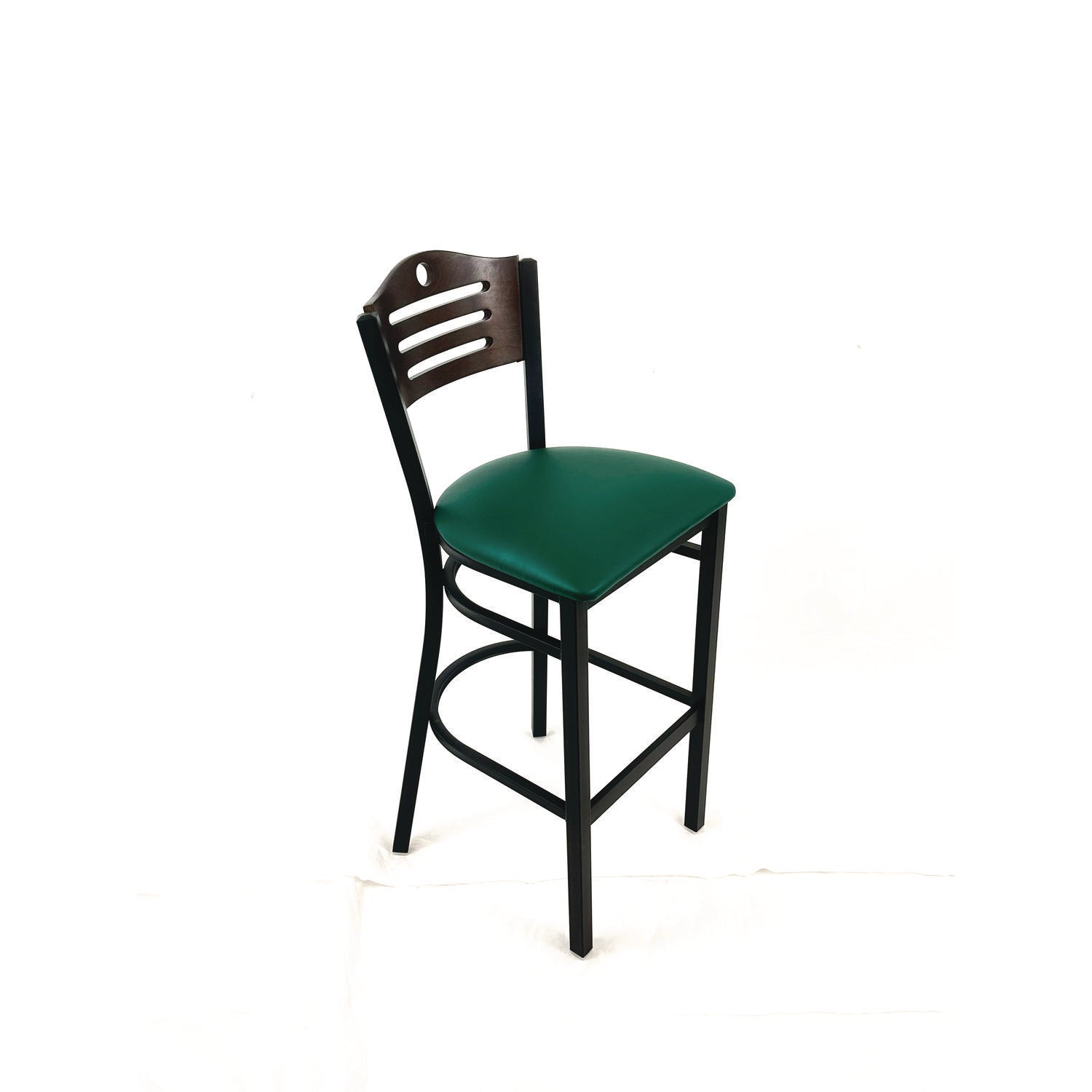 JMC Furniture Eagle Series Barstool, Supports Up to 300 lb, 28.5" Seat Height, Green Seat, Dark Walnut Back, Black Base
