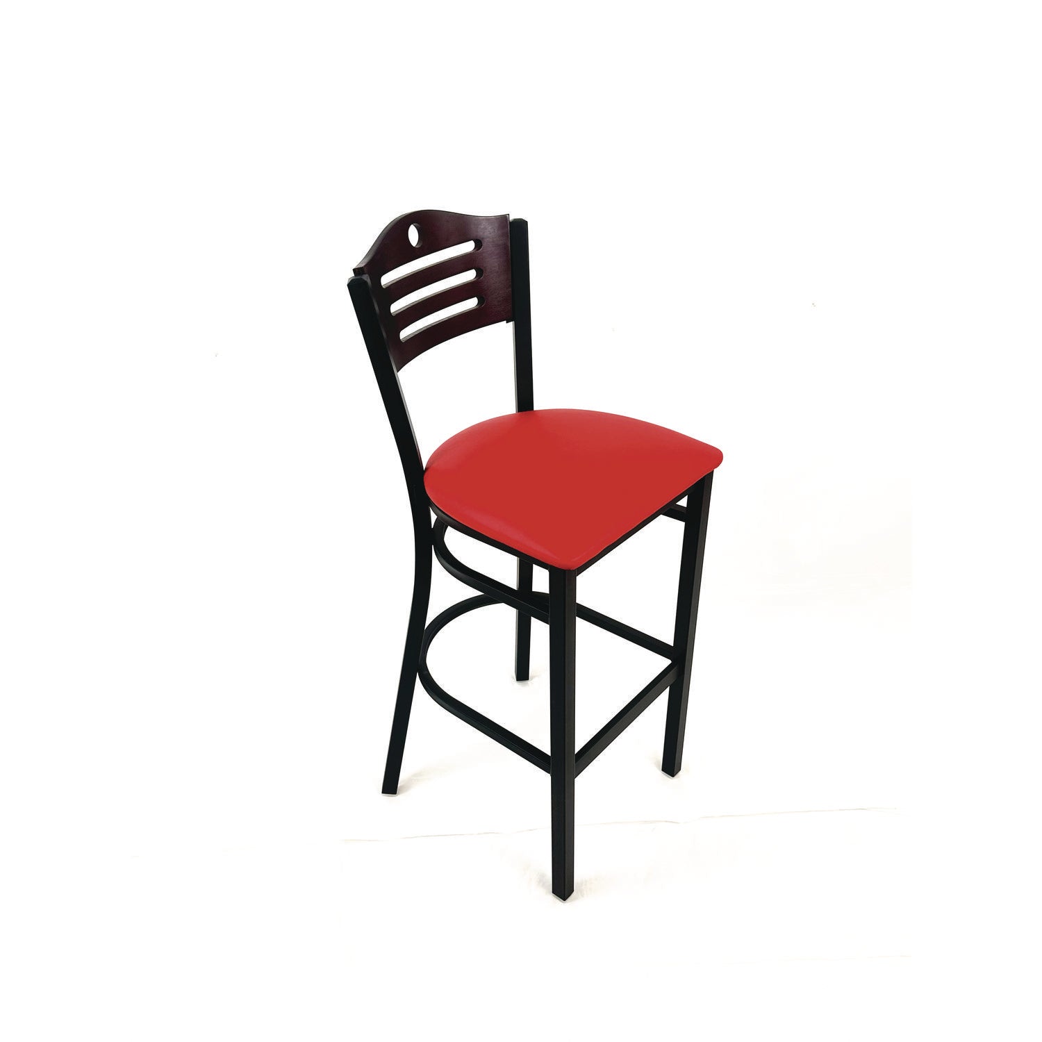 JMC Furniture Eagle Series Barstool, Supports Up to 300 lb, 28.5" Seat Height, Red Seat, Dark Mahogany Back, Black Base