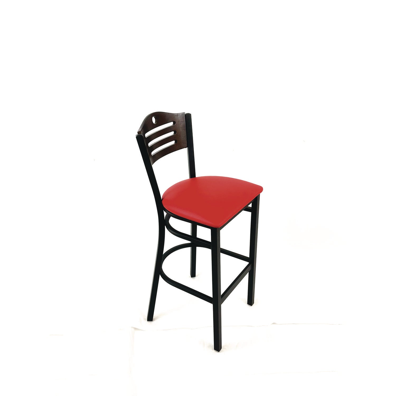 JMC Furniture Eagle Series Barstool, Supports Up to 300 lb, 28.5" Seat Height, Red Seat, Dark Walnut Back, Black Base