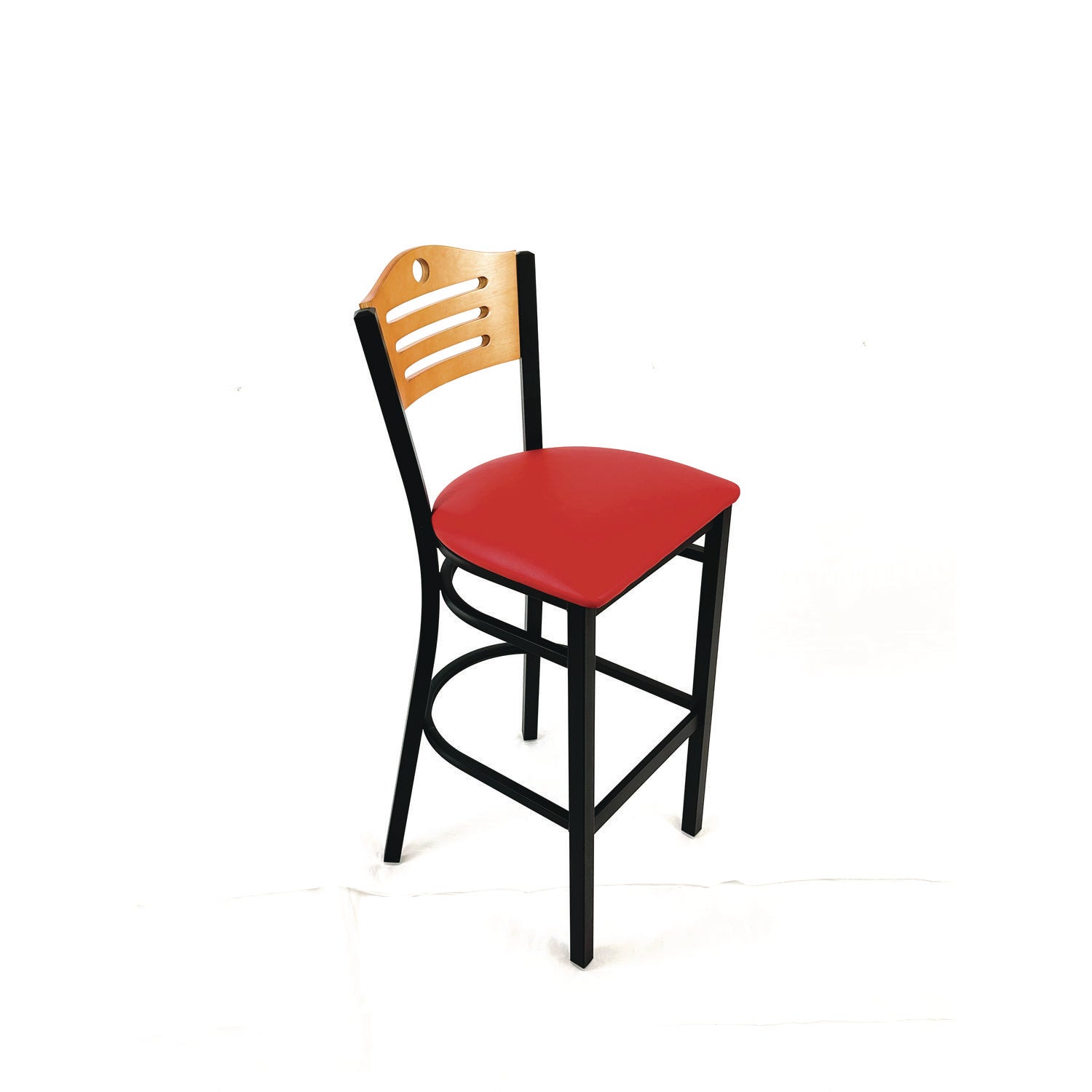 JMC Furniture Eagle Series Barstool, Supports Up to 300 lb, 28.5" Seat Height, Red Seat, Natural Back, Black Base - Bloom Skins
