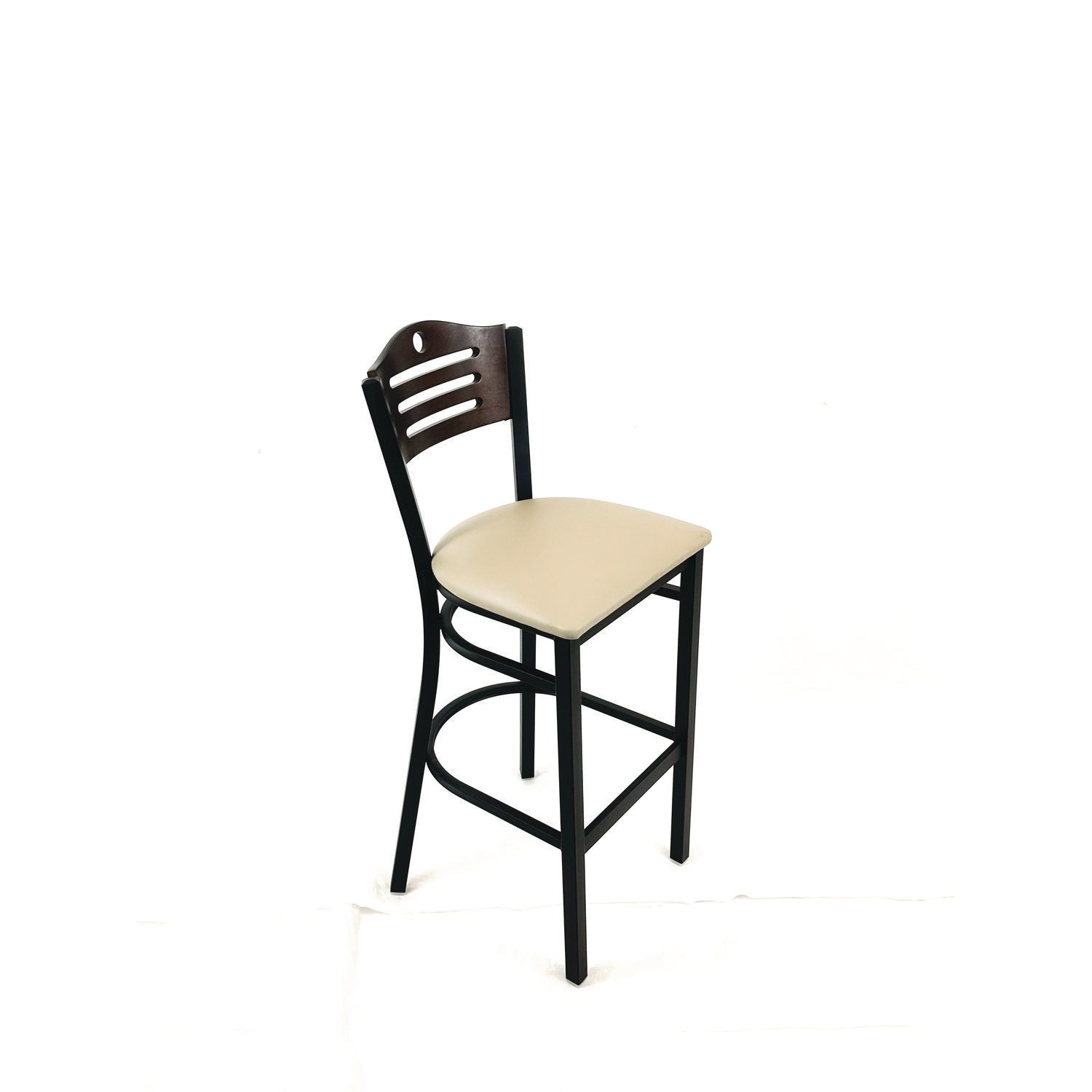 JMC Furniture Eagle Series Barstool, Supports Up to 300 lb, 28.5" Seat Height, Taupe Seat, Dark Walnut Back, Black Base