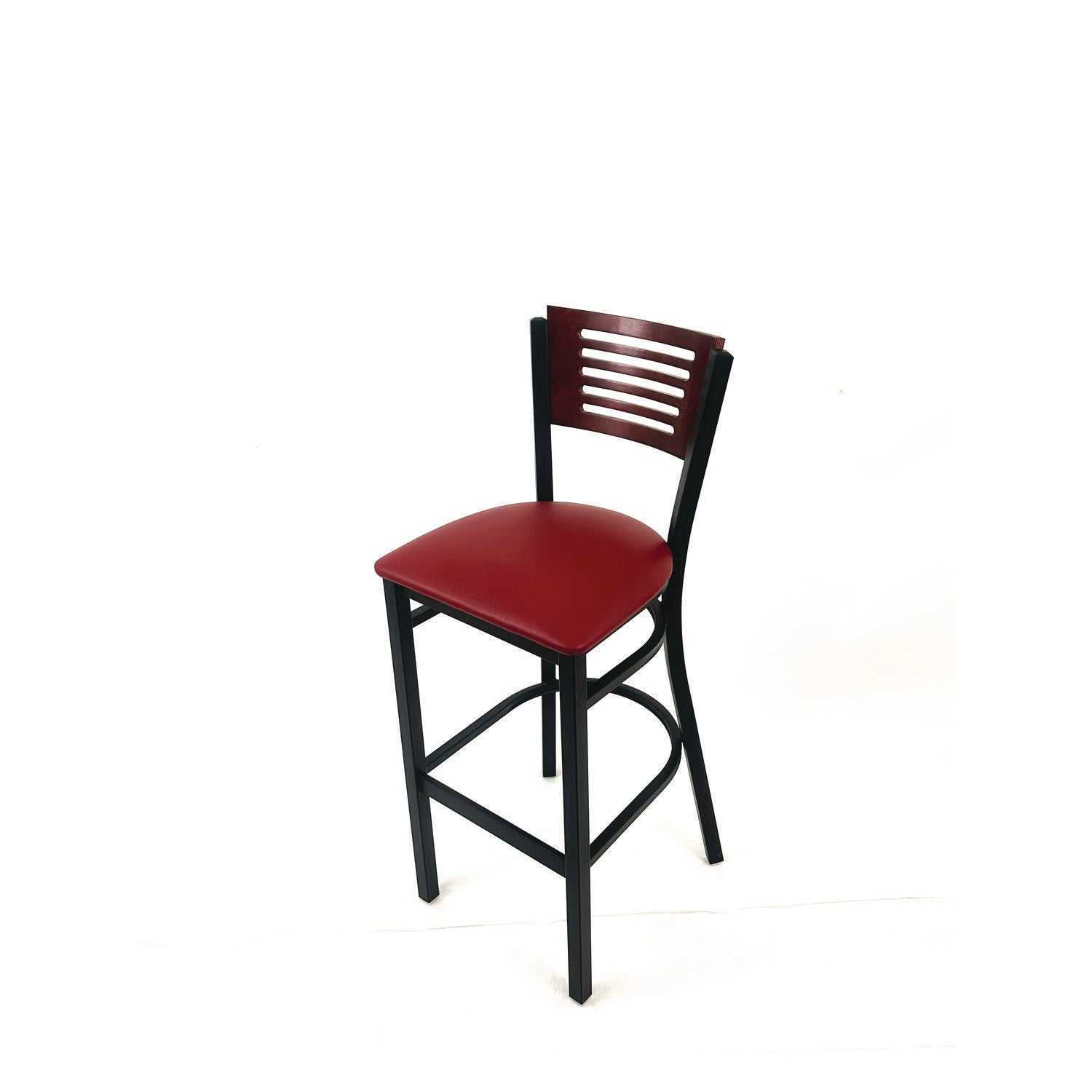 JMC Furniture Jones River Series Barstool, Supports Up to 300 lb, 28.5" Seat Height, Burgundy Seat, Dark Mahogany Back, Black Base - Bloom Skins