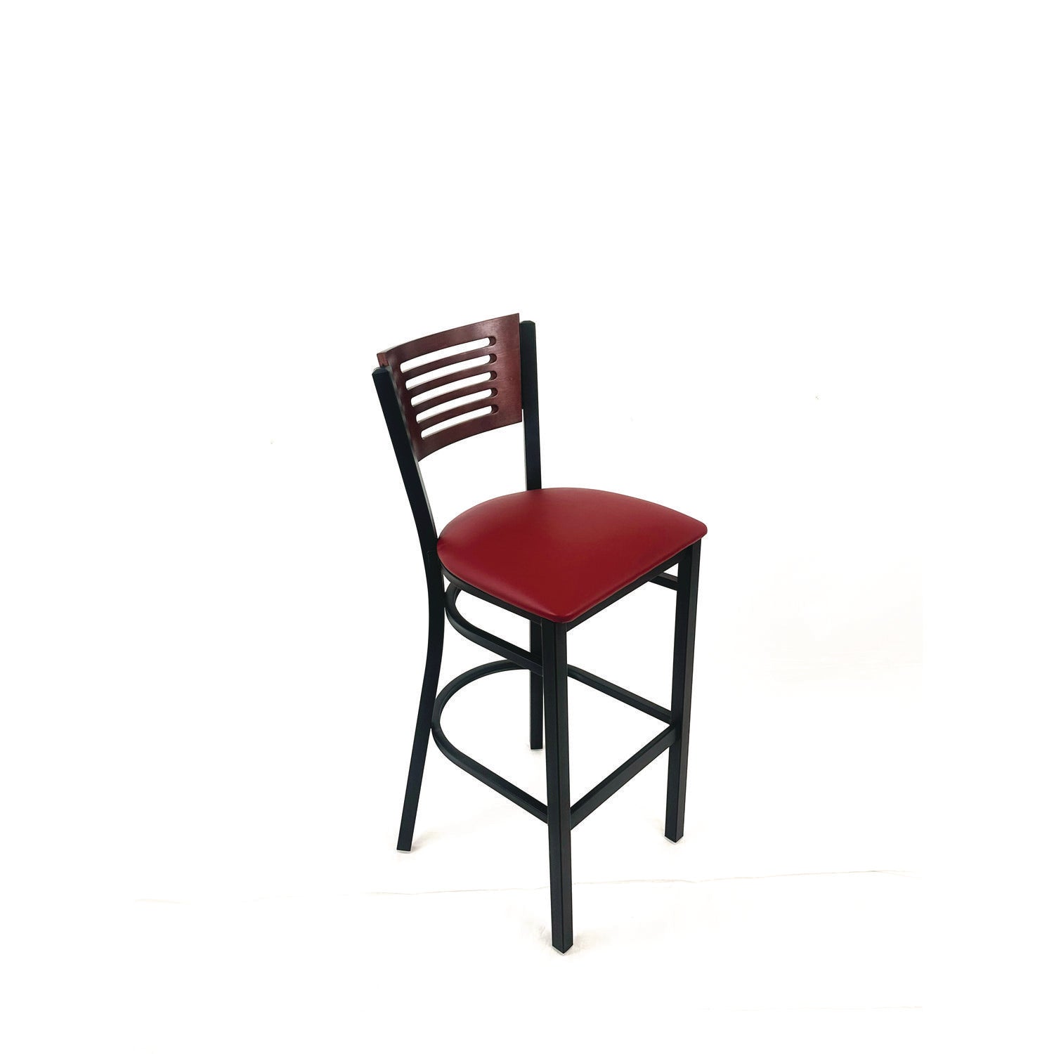 JMC Furniture Jones River Series Barstool, Supports Up to 300 lb, 28.5" Seat Height, Burgundy Seat, Dark Mahogany Back, Black Base - Bloom Skins