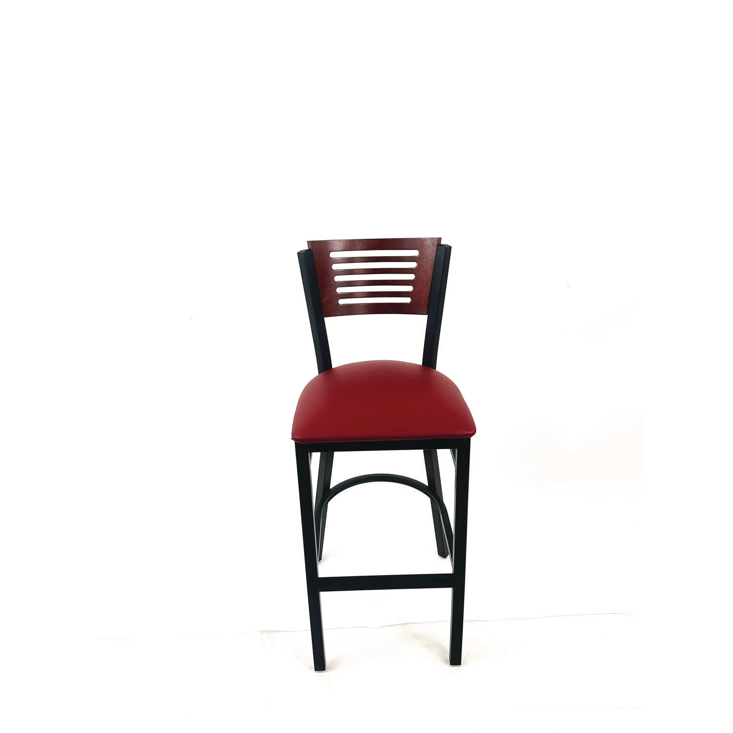 JMC Furniture Jones River Series Barstool, Supports Up to 300 lb, 28.5" Seat Height, Burgundy Seat, Dark Mahogany Back, Black Base - Bloom Skins