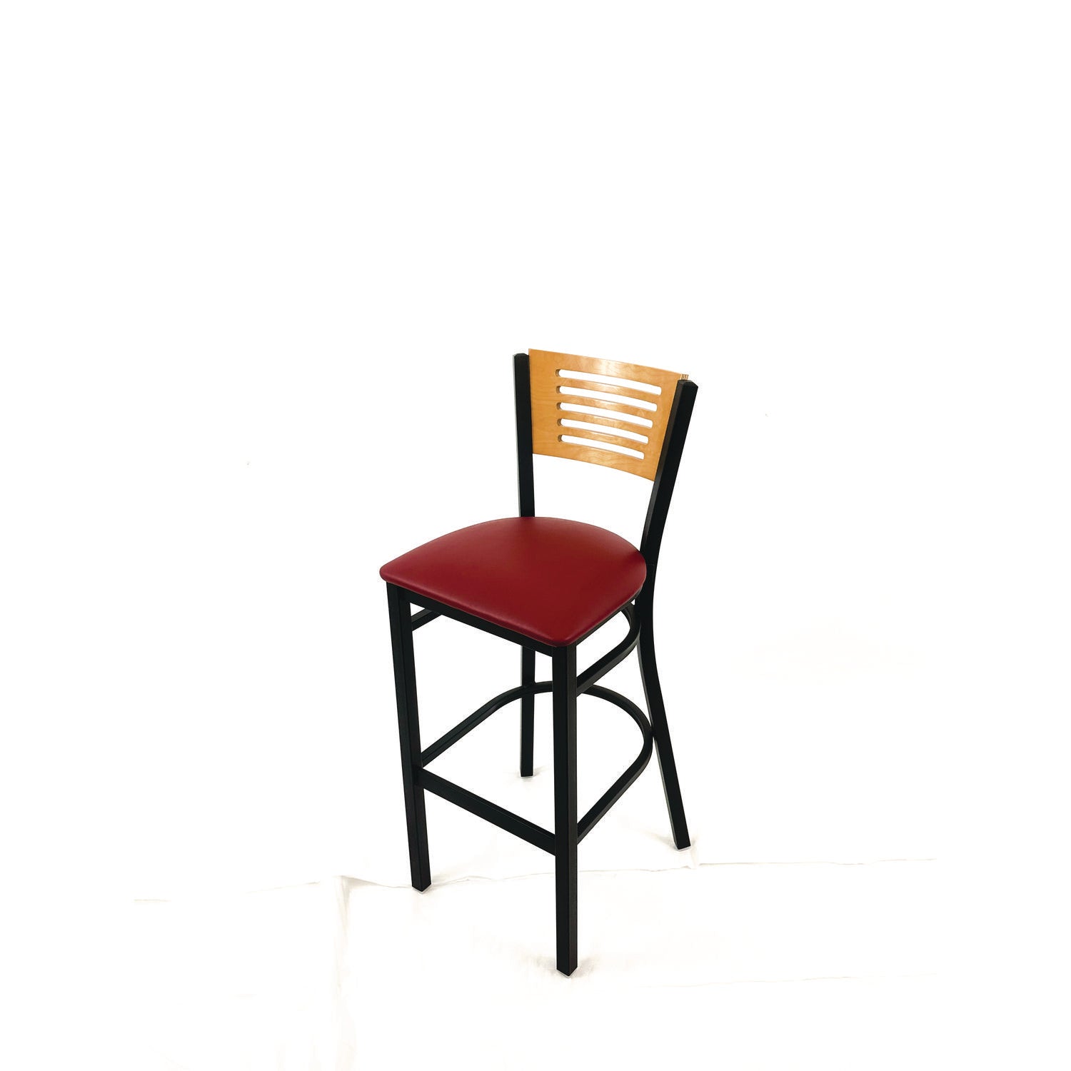 JMC Furniture Jones River Series Barstool, Supports Up to 300 lb, 28.5" Seat Height, Burgundy Seat, Natural Back, Black Base - Bloom Skins