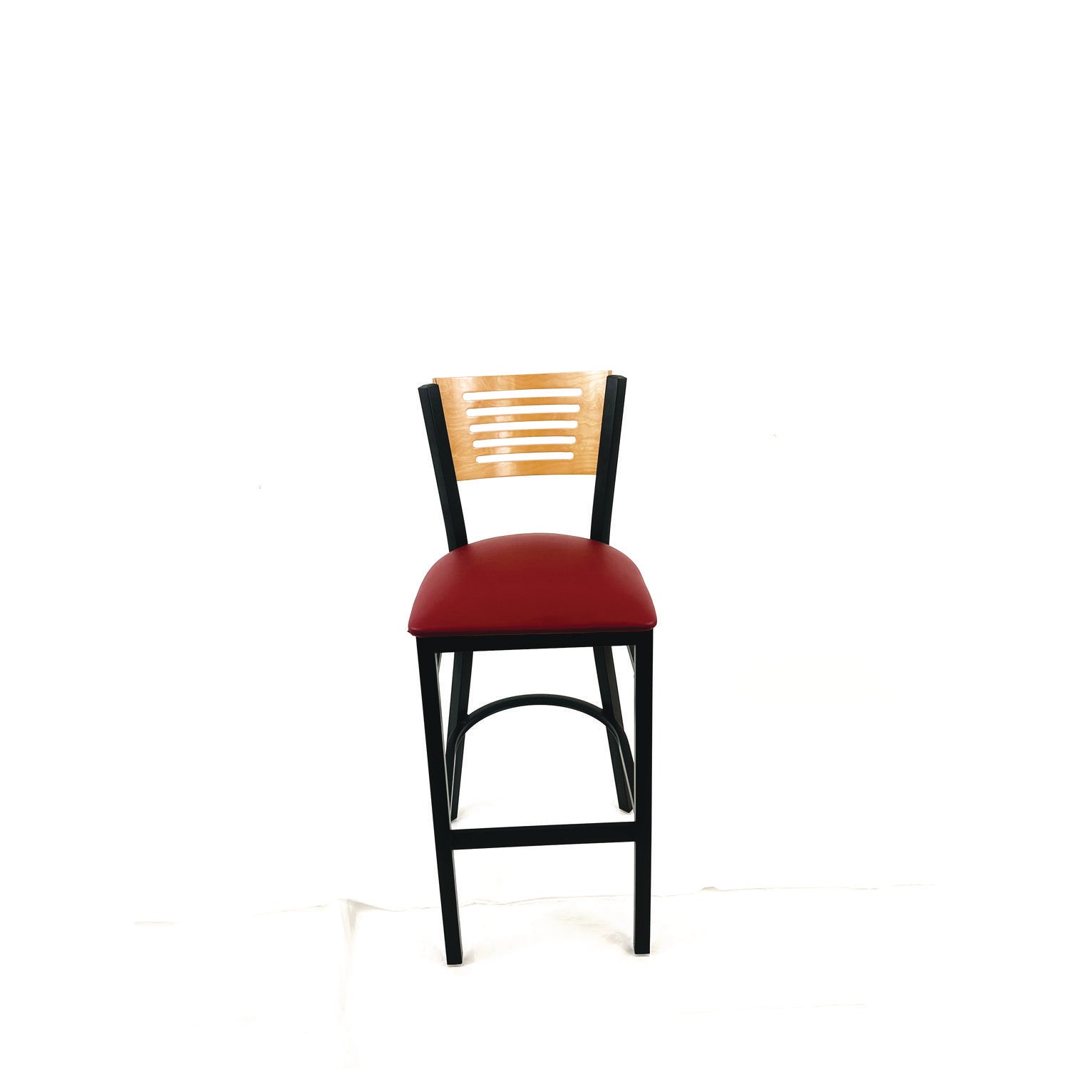 JMC Furniture Jones River Series Barstool, Supports Up to 300 lb, 28.5" Seat Height, Burgundy Seat, Natural Back, Black Base - Bloom Skins