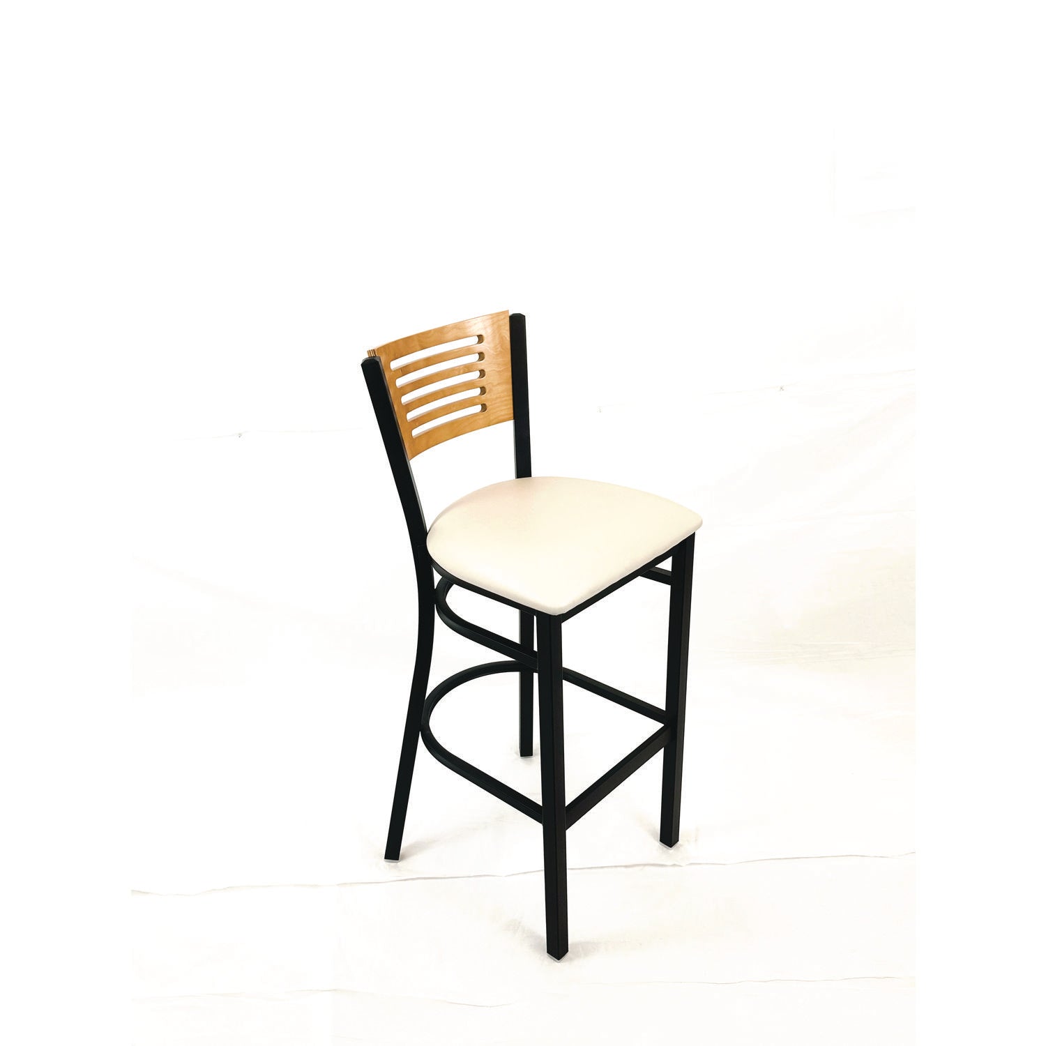 JMC Furniture Jones River Series Barstool, Supports Up to 300 lb, 28.5" Seat Height, Cream Seat, Natural Back, Black Base - Bloom Skins