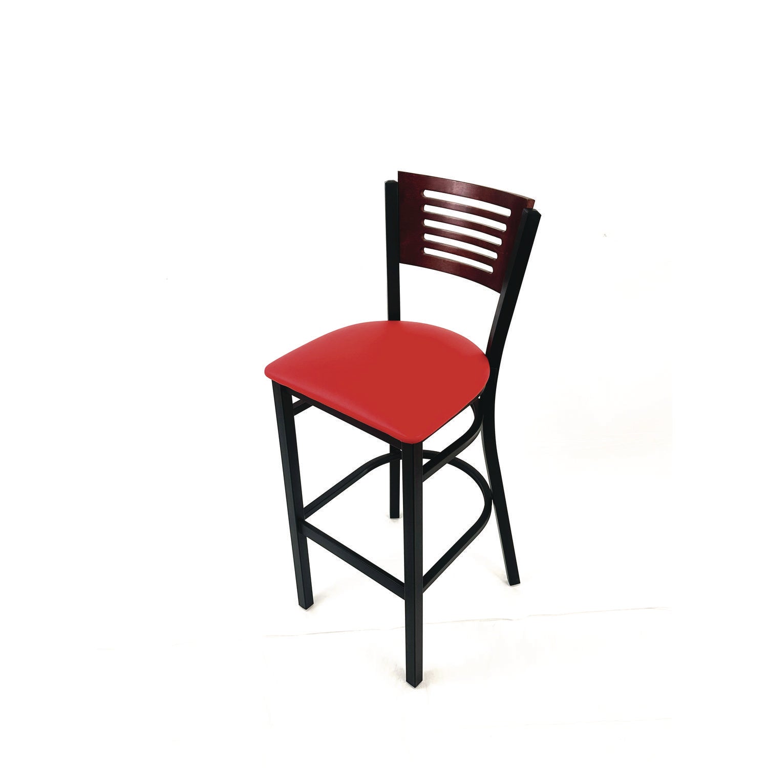 JMC Furniture Jones River Series Barstool, Supports Up to 300 lb, 28.5" Seat Height, Red Seat, Dark Mahogany Back, Black Base - Bloom Skins