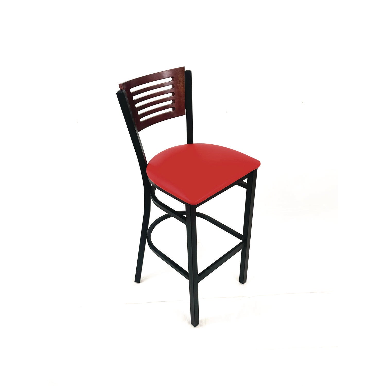 JMC Furniture Jones River Series Barstool, Supports Up to 300 lb, 28.5" Seat Height, Red Seat, Dark Mahogany Back, Black Base - Bloom Skins